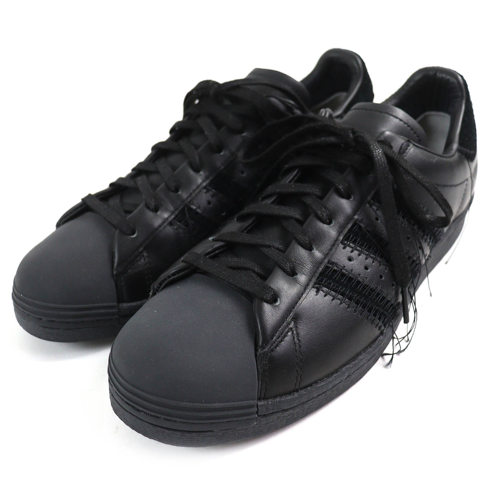 極美品△Y-3 ワイスリー HP3127 SUPERSTAR スーパースター ステッチ ロゴ入り レザー ローカットスニーカー ブラック 26.5 メンズ オススメ◎【中古】