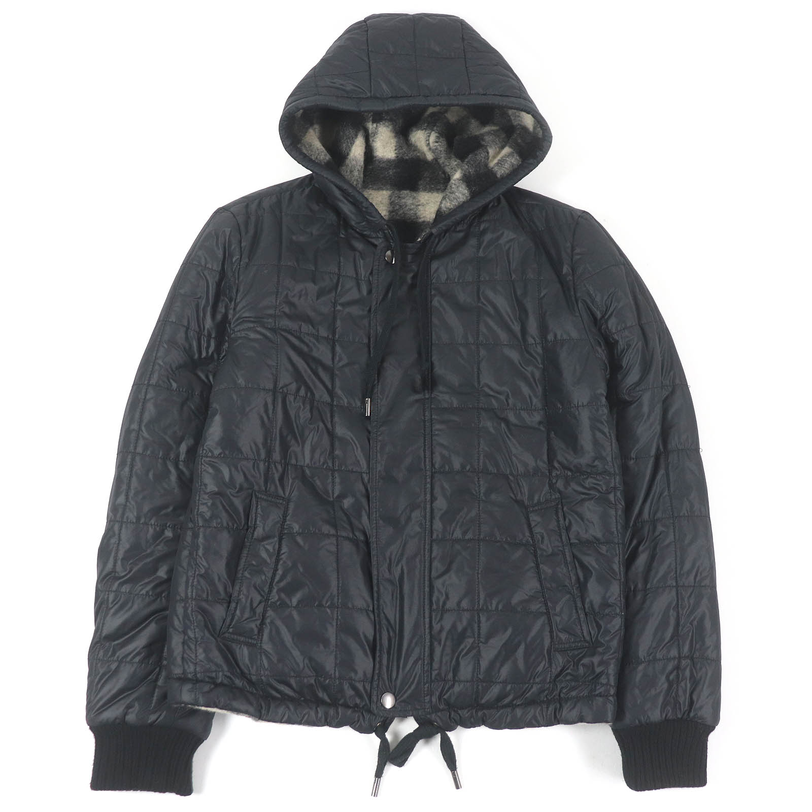 美品□DOLCE&GABBANA ドルチェ＆ガッバーナ 無地 チェック 黒タグ 中綿 リバーシブル ブルゾンジャケット ブラック 48 イタリア製 正規品 メンズ【中古】