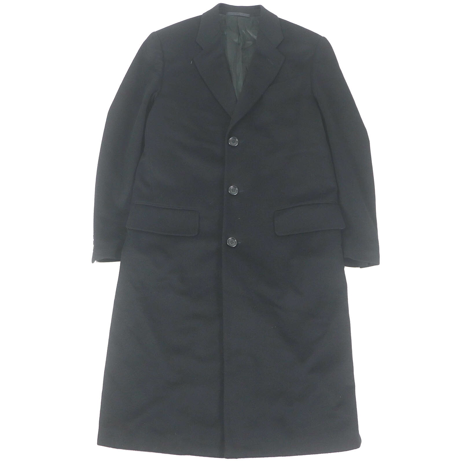 美品□ARMANI COLLEZIONI アルマーニコレッツォーニ カシミヤ100% ロング丈 シングル チェスターコート ブラック 44 イタリア製 正規品 メンズ【中古】