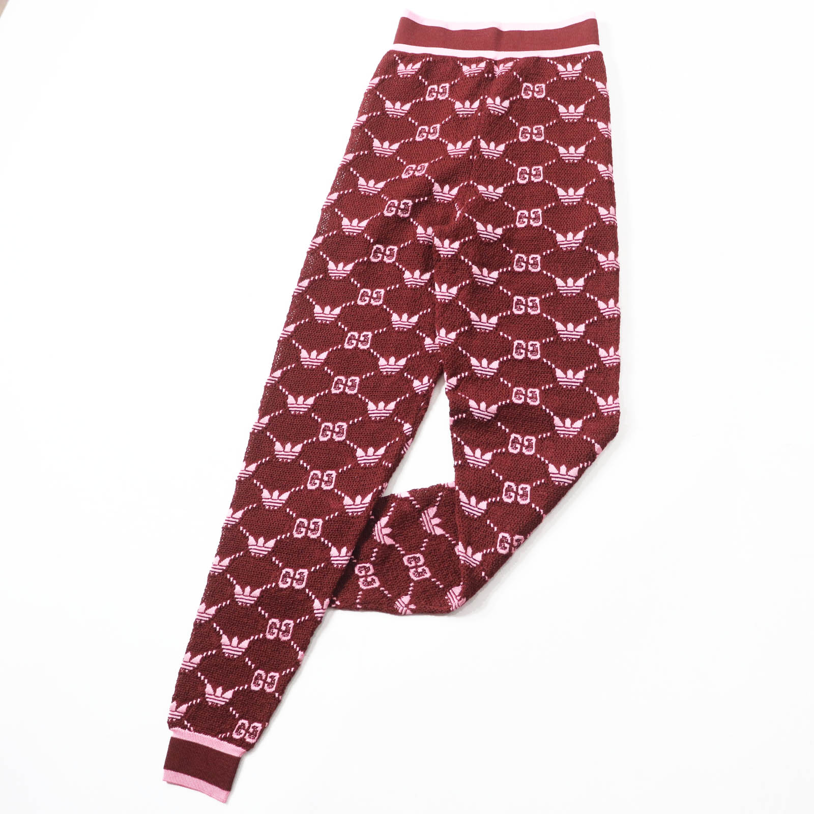 未使用品◎GUCCI×adidas グッチ×アディダス 693830 トレフォイル ジャガード ジョガーパンツ ブラウン ピンク XS イタリア製 正規品 レディース【中古】