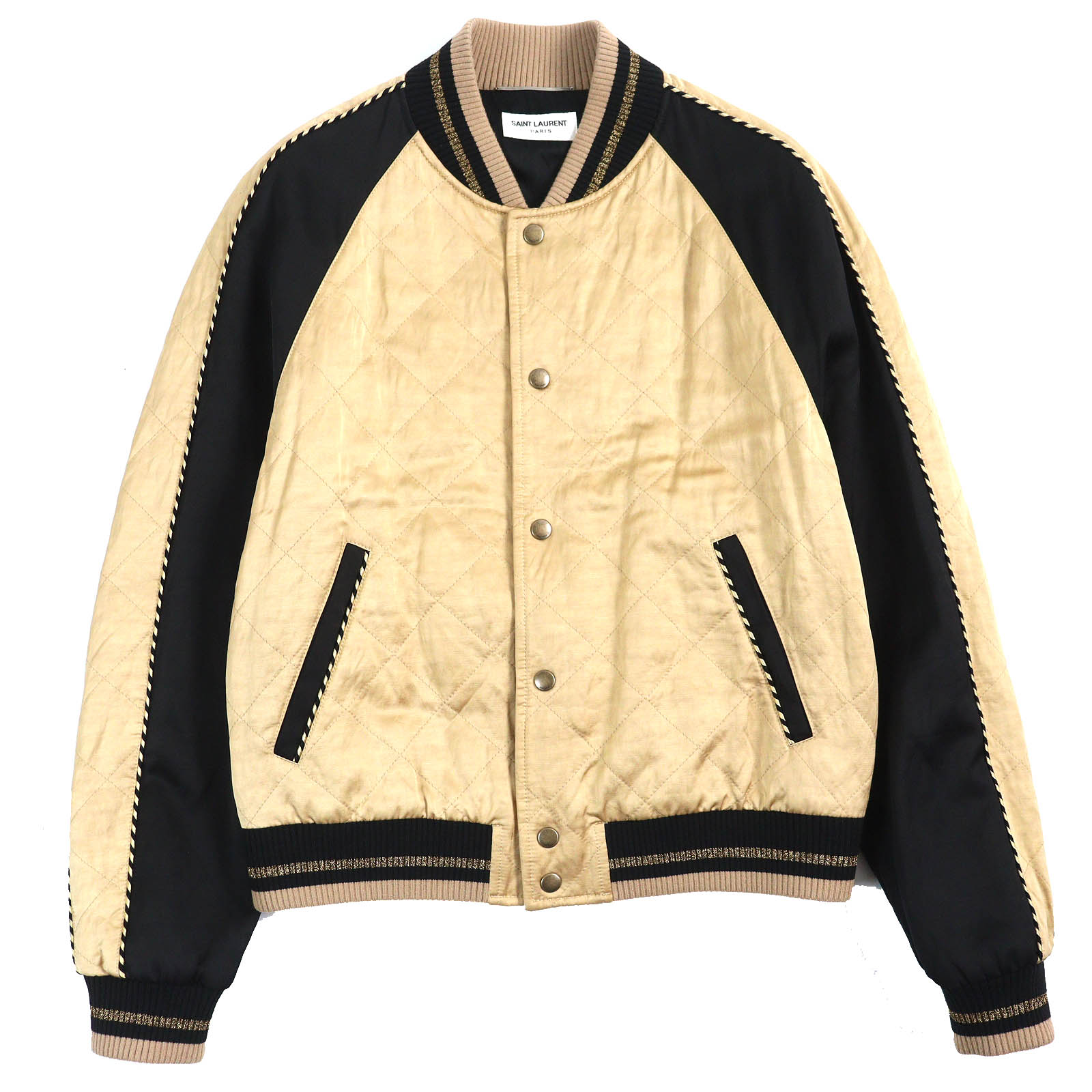 美品△SAINT LAURENT PARIS サンローランパリ 643883 テディ 中綿 ボンバージャケット スタジャン ゴールド ブラック 46 イタリア製 正規品 メンズ【中古】
