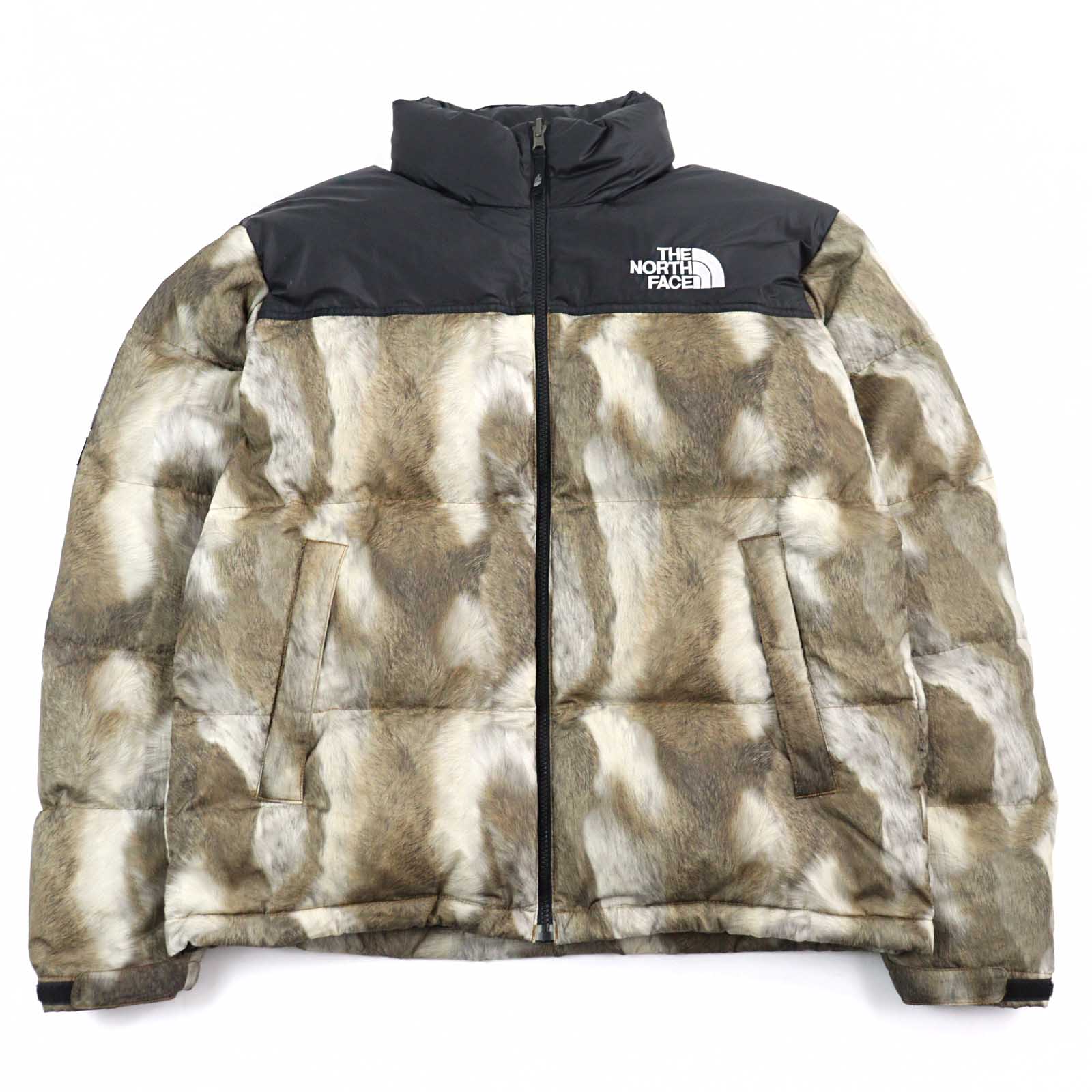 美品○Supreme THE NORTH FACE シュプリーム ザ・ノースフェイス 13AW ND01340 Fur Print Nuptse Jacket ロゴワッペン付き ファープリント ジップアップ ダウンジャケット マルチカラー M 正規品 メンズ【中古】
