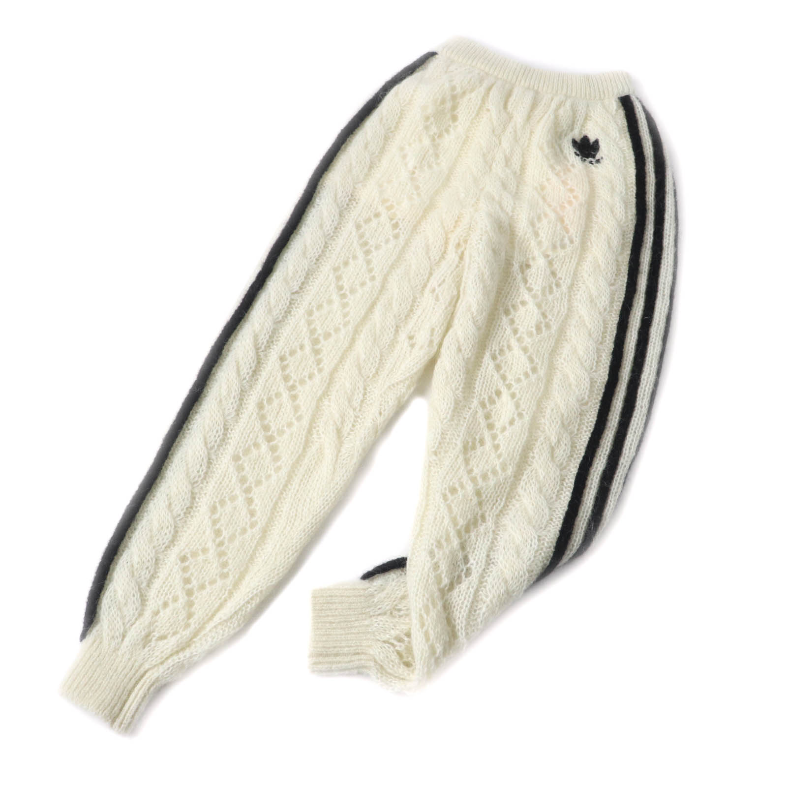 未使用品★GUCCI×adidas グッチ×アディダス 721504 トレフォイル スリーストライプス モヘア ニットパンツ アイボリー ブラック XS イタリア製 正規品 レディース【中古】