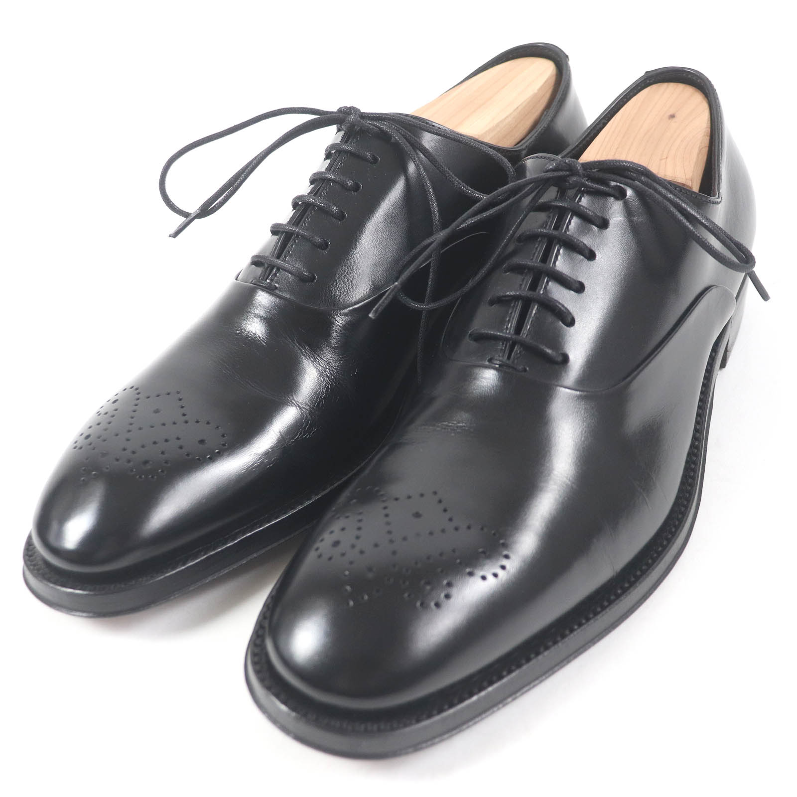 極美品□Ermenegildo Zegna エルメネジルド ゼニア XXX COUTURE グッドイヤー製法 メダリオン レザー ドレスシューズ ブラック 5 箱・保存袋付き イタリア製 メンズ【中古】