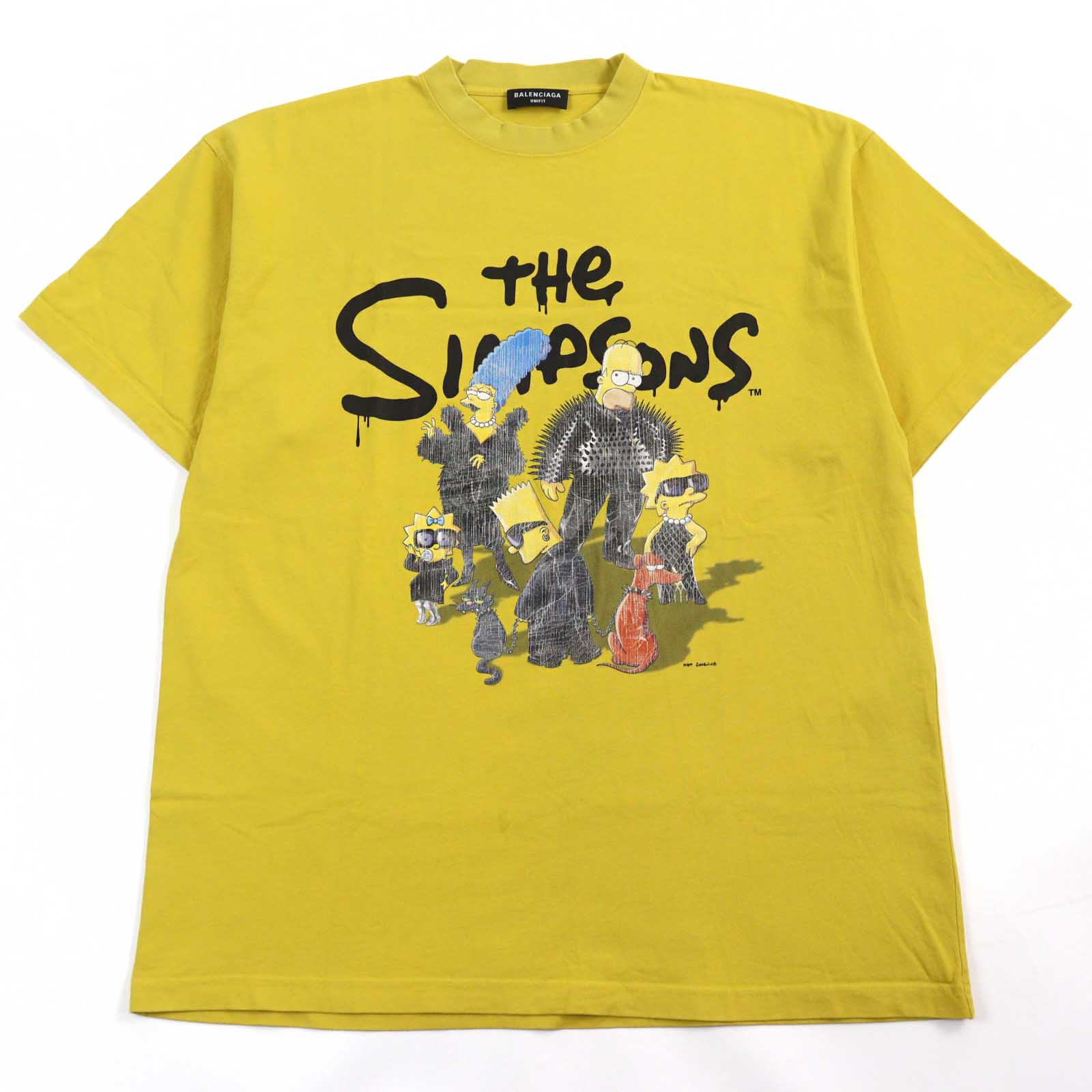 美品○BALENCIAGA The Simpsons バレンシアガ ザ・シンプソンズ 22SS 676589 コットン100% シンプソンズプリント クルーネック オーバーサイズ 半袖Tシャツ イエロー系 L 正規品 メンズ【中古】