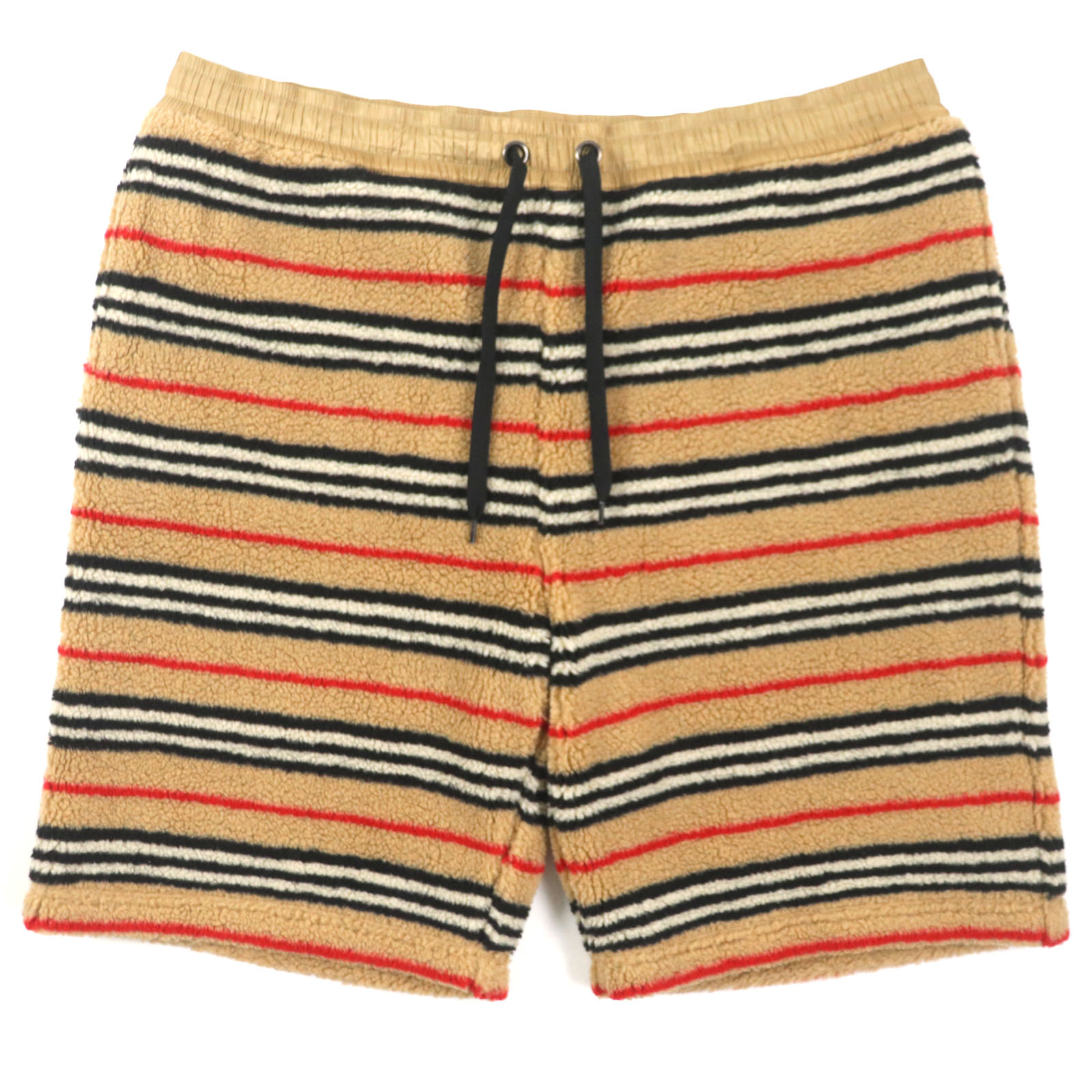 極美品▼BURBERRY バーバリー 8023353 フリース ボア アイコンストライプ ハーフパンツ ショートパンツ ブラウン XL 正規品 メンズ【中古】