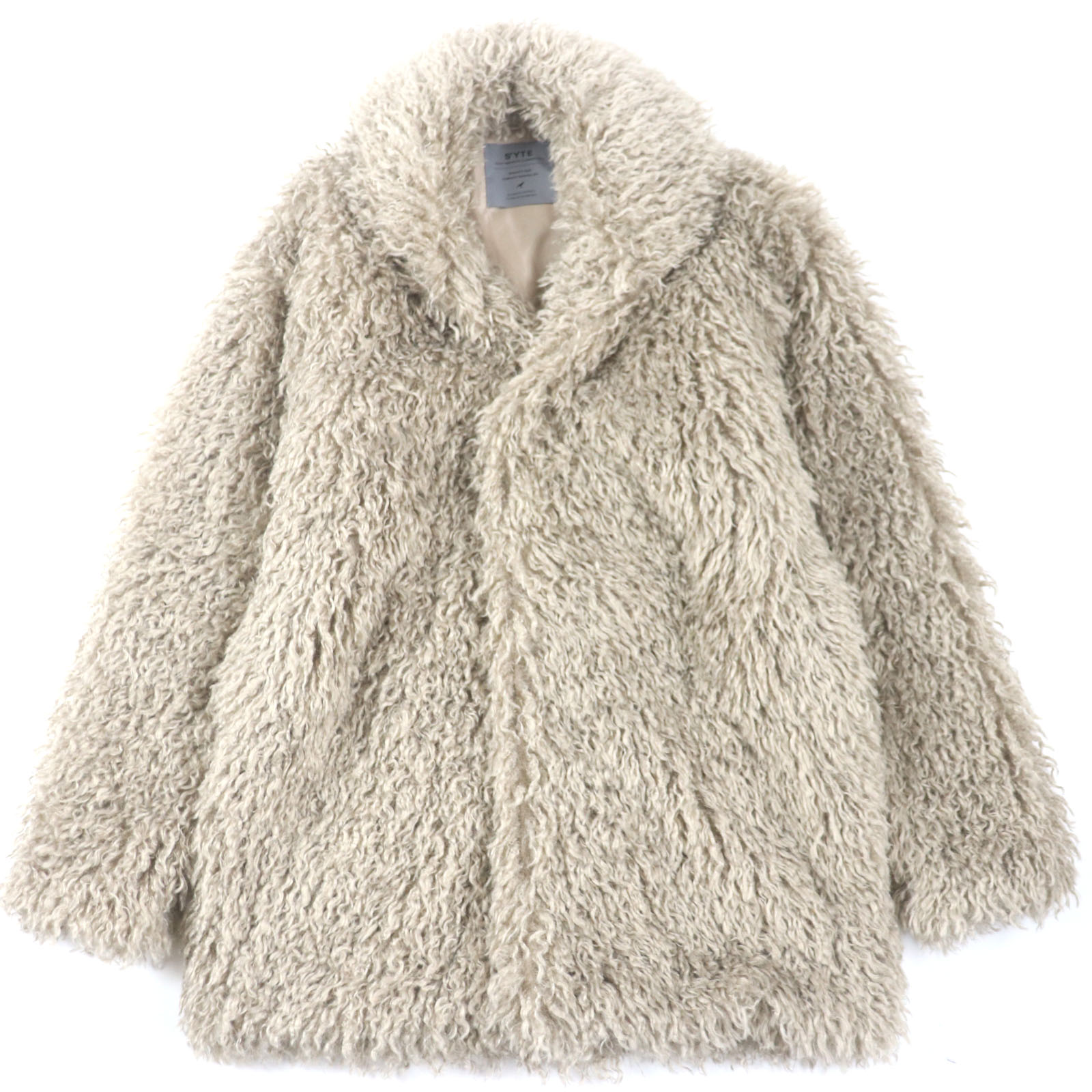 極美品▼SYTE YOHJI YAMAMOTO サイト ヨウジヤマモト UV-Y13-934 エコファー フェイクファー コート ベージュ 3 正規品 メンズ【中古】