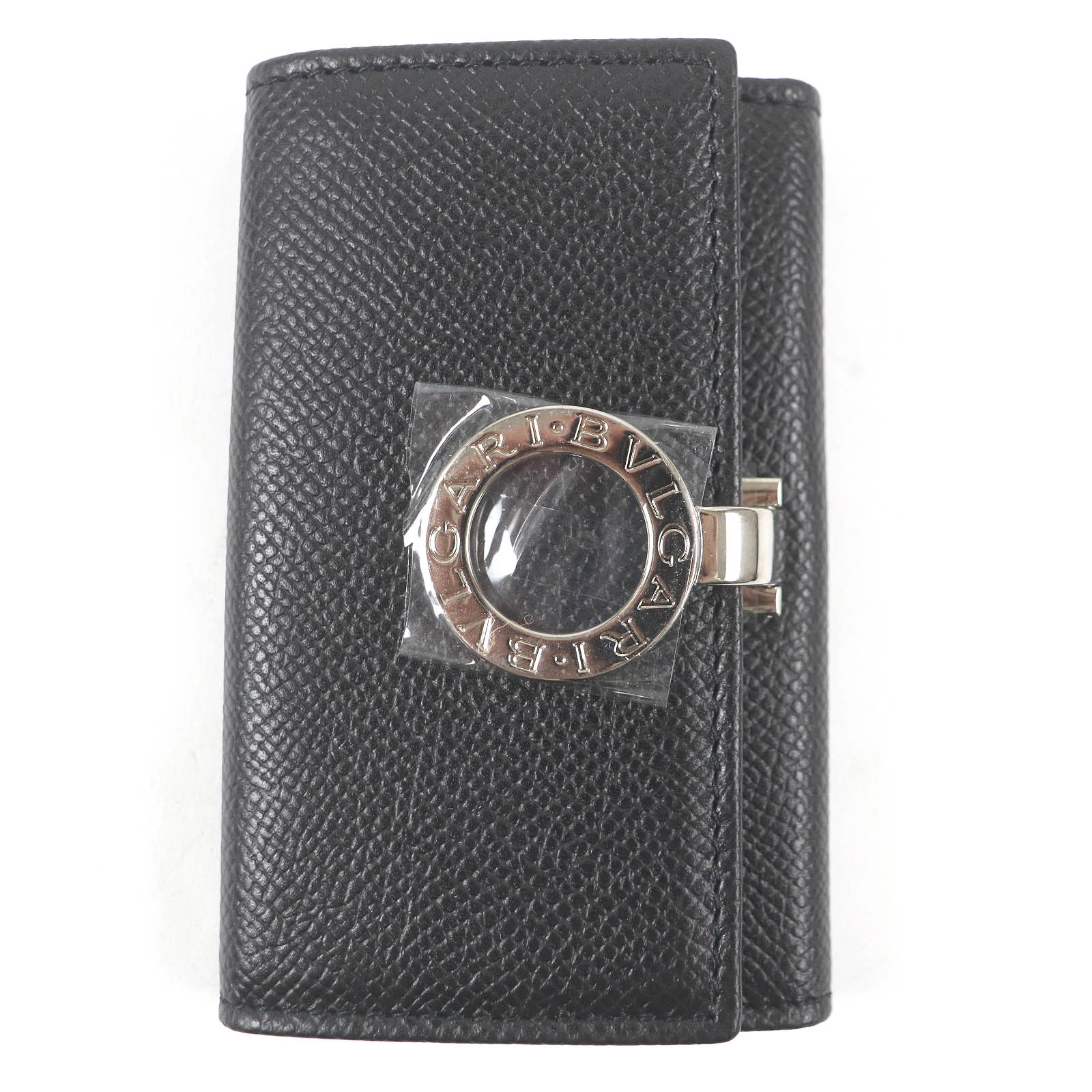 未使用品□BVLGARI ブルガリ 30422 ブルガリブルガリ マン シルバーロゴ金具 6連 レザー キーケース ブラック 箱付き イタリア製 メンズ【中古】