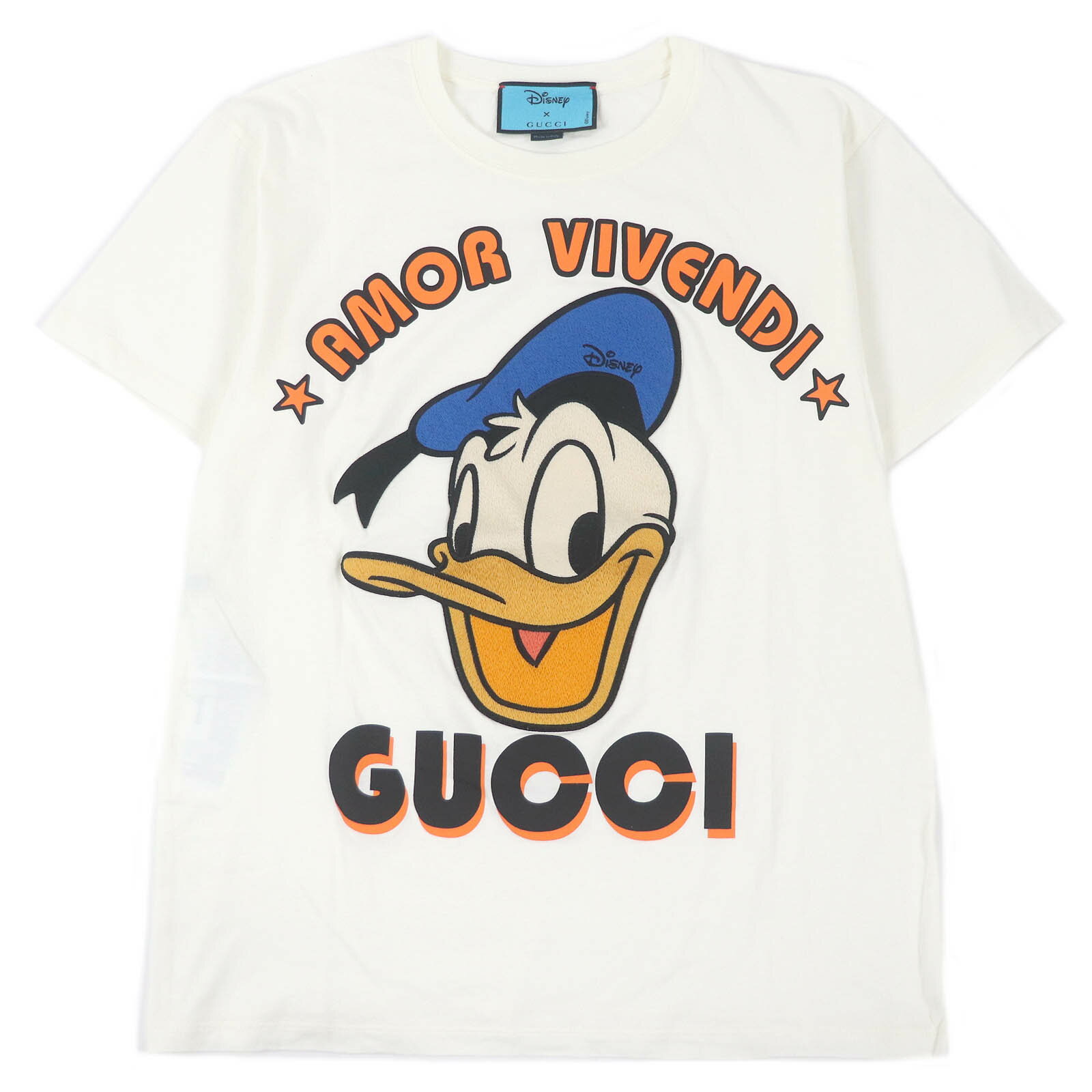 極美品□GUCCI×Disney グッチ×ディズニー 615044 ドナルドダック エンブロイダリー 半袖Tシャツ カットソー ホワイト XS イタリア製 正規品 ユニセックス【中古】