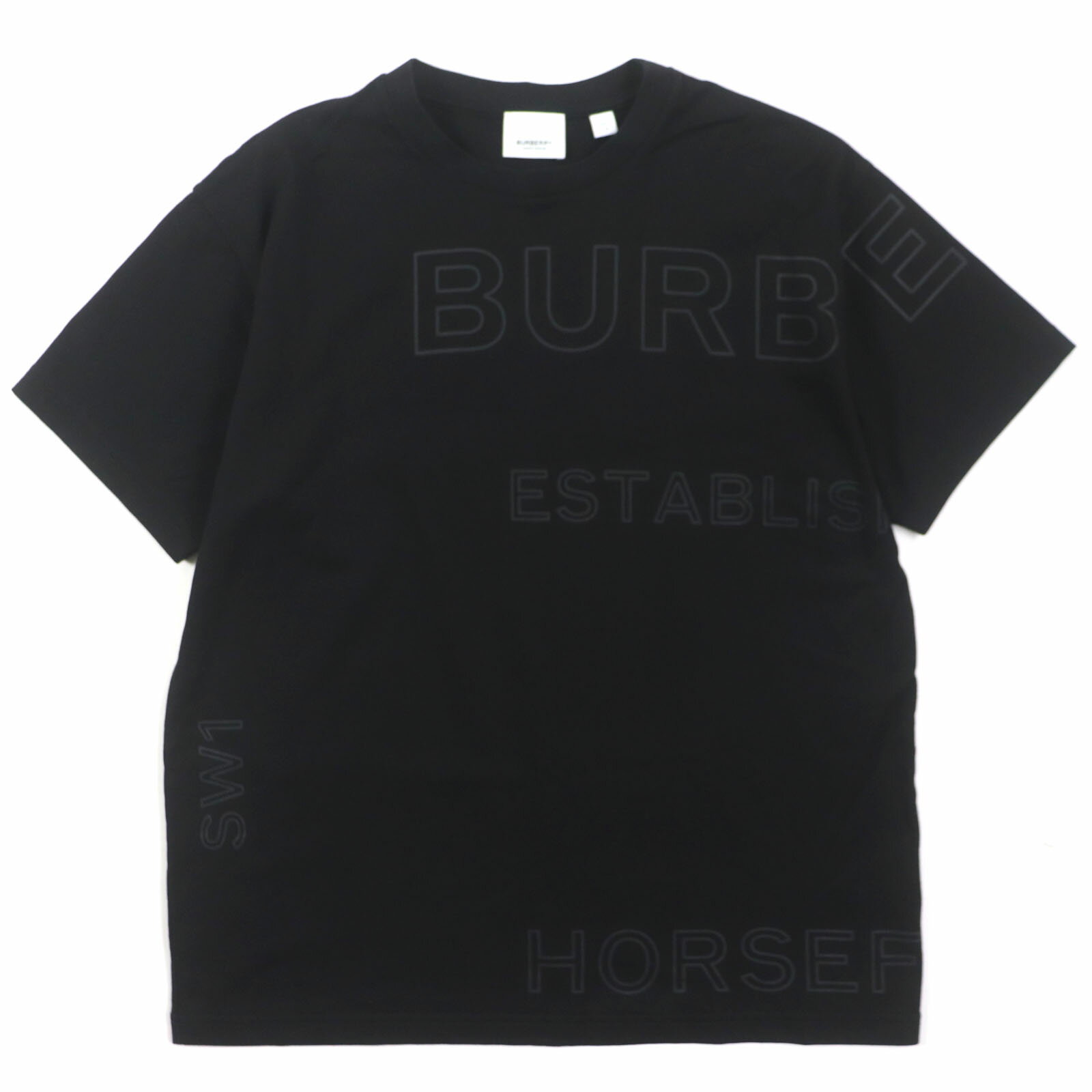 美品▼BURBERRY バーバリー 8036185 コットン100% ホースフェリープリント クルーネック ショートスリーブ 半袖Tシャツ ブラック XS 正規品 メンズ【中古】