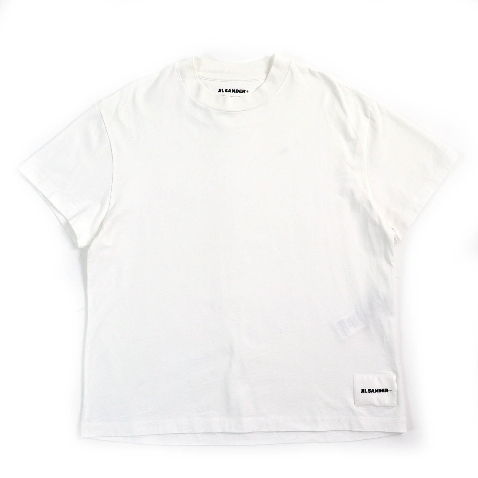 美品△JIL SANDER+ ジルサンダープラス J20918C00023 コットン100％ ロゴワッペン クルーネック 半袖Tシャツ ホワイト M 正規品 メンズ シンプルデザイン◎【中古】