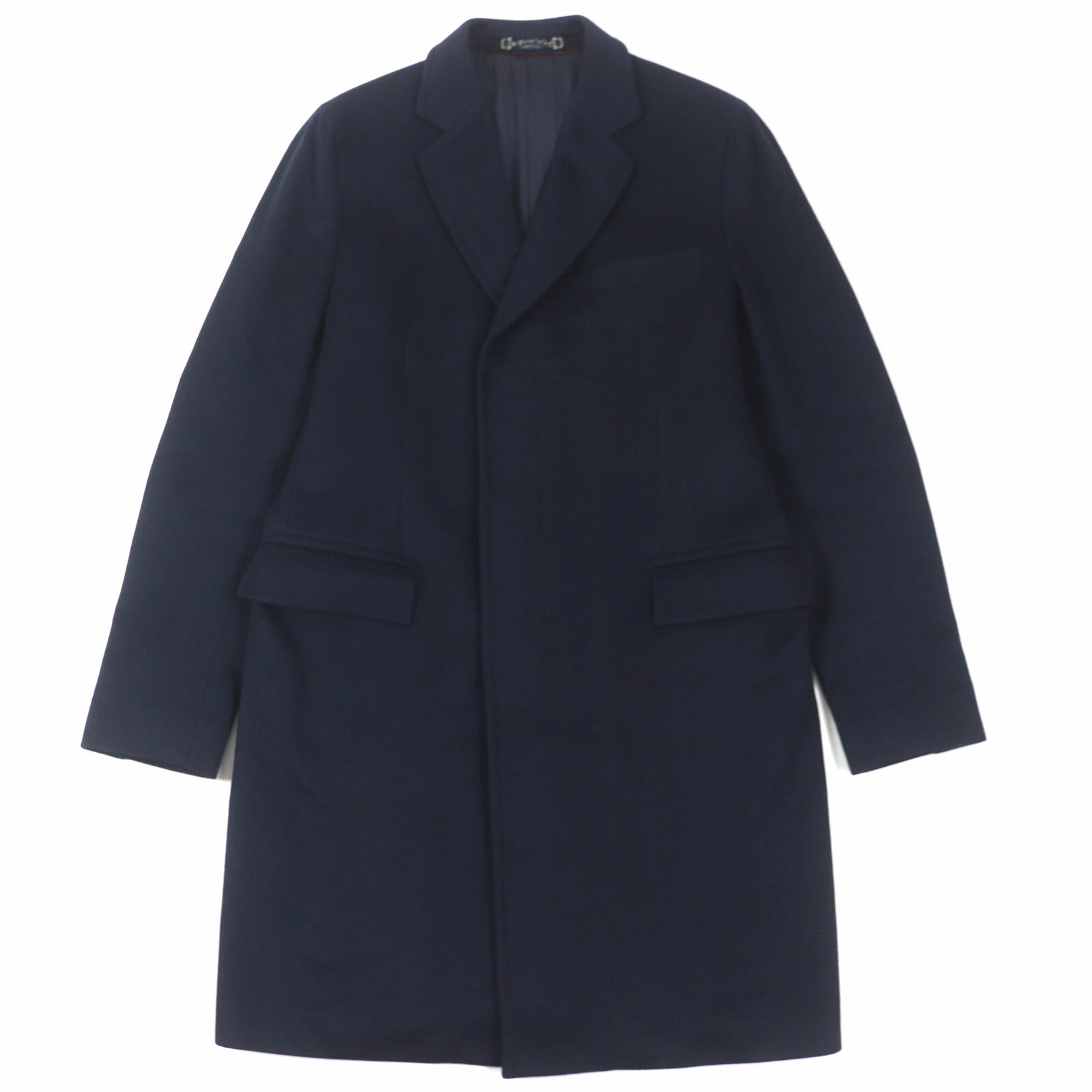 良品▼GUCCI グッチ 353007 カシミヤ ウール 比翼仕立て ロゴ入りボタン チェスターコート ネイビー 50 イタリア製 メンズ ビジネス◎【中古】