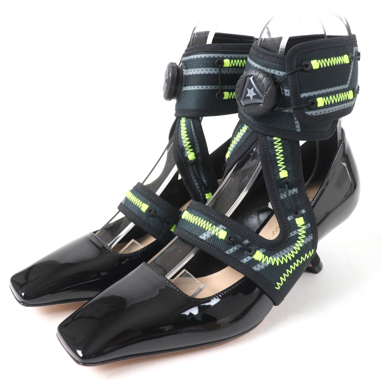 極美品☆Christian Dior Roger Vivier クリスチャンディオール ロジェヴィヴィエ ディオール 62-22 トレッキングストラップ パテントレザー パンプス ブラック 35.5 イタリア製 レディース【中古】