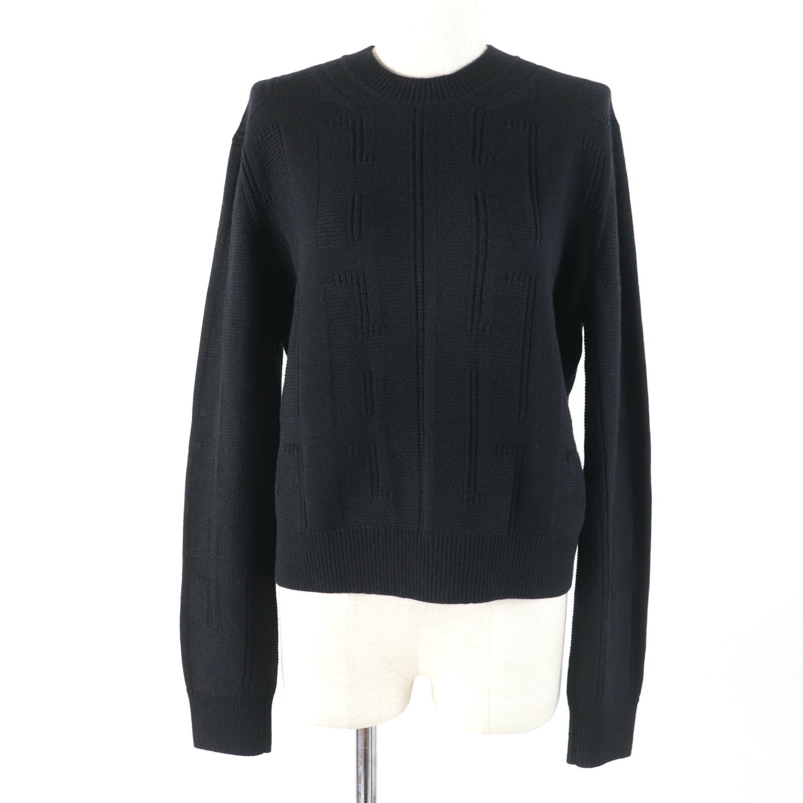 美品☆HERMES エルメス 20AW ウール100％ Hモチーフ 長袖 ニット トップス ブラック 38 イタリア製 正規品 レディース【中古】