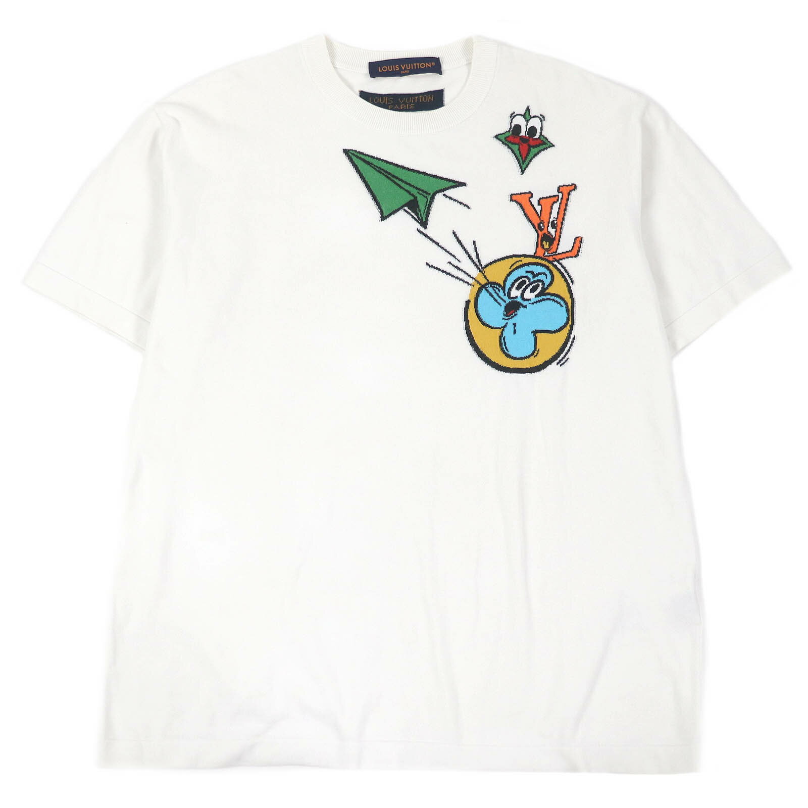 美品□LOUIS VUITTON ルイヴィトン 23SS コットン100% モノグラム コミックプリント 半袖ニット Tシャツ ホワイト Mサイズ相当 イタリア製 正規品 メンズ【中古】