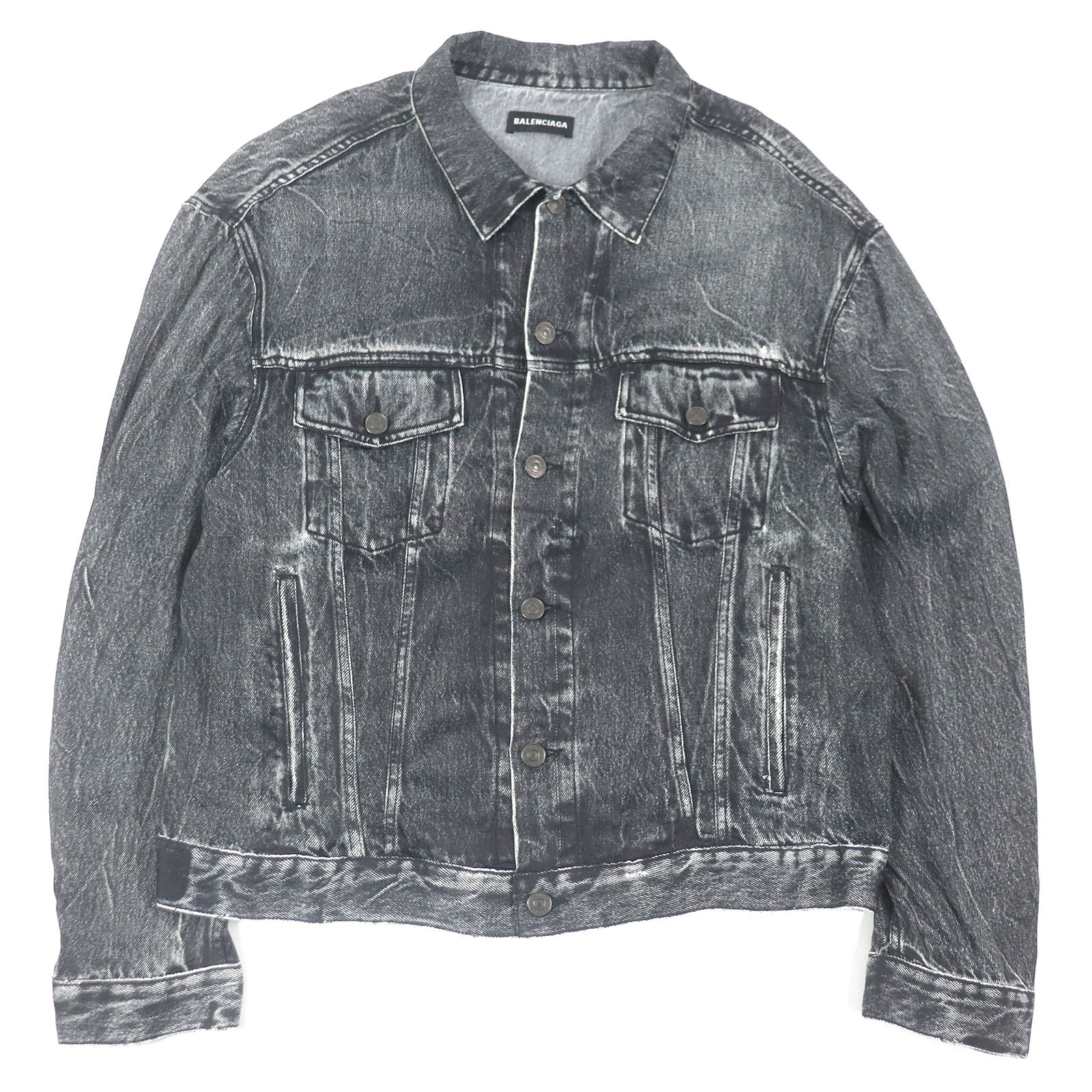 極美品□BALENCIAGA バレンシアガ 20SS 621580 デニム転写プリント ストレッチジャケット ブルゾン ブラック L イタリア製 正規品 メンズ【中古】