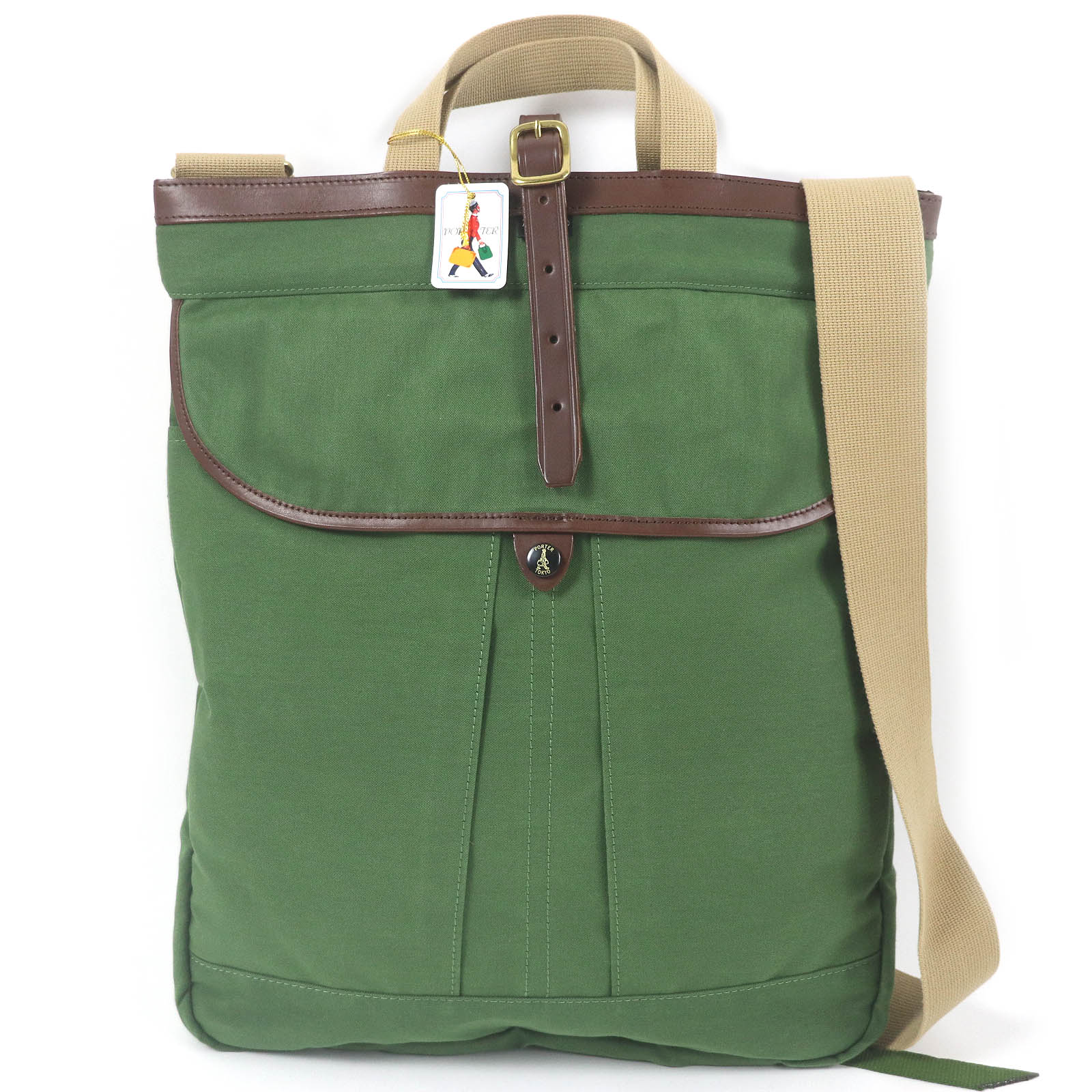 未使用品□PORTER ポーター 571-09744 COPPI コッピ キャンバス レザー 斜め掛け トートバッグ ショルダーバッグ L グリーン 日本製 メンズ【中古】