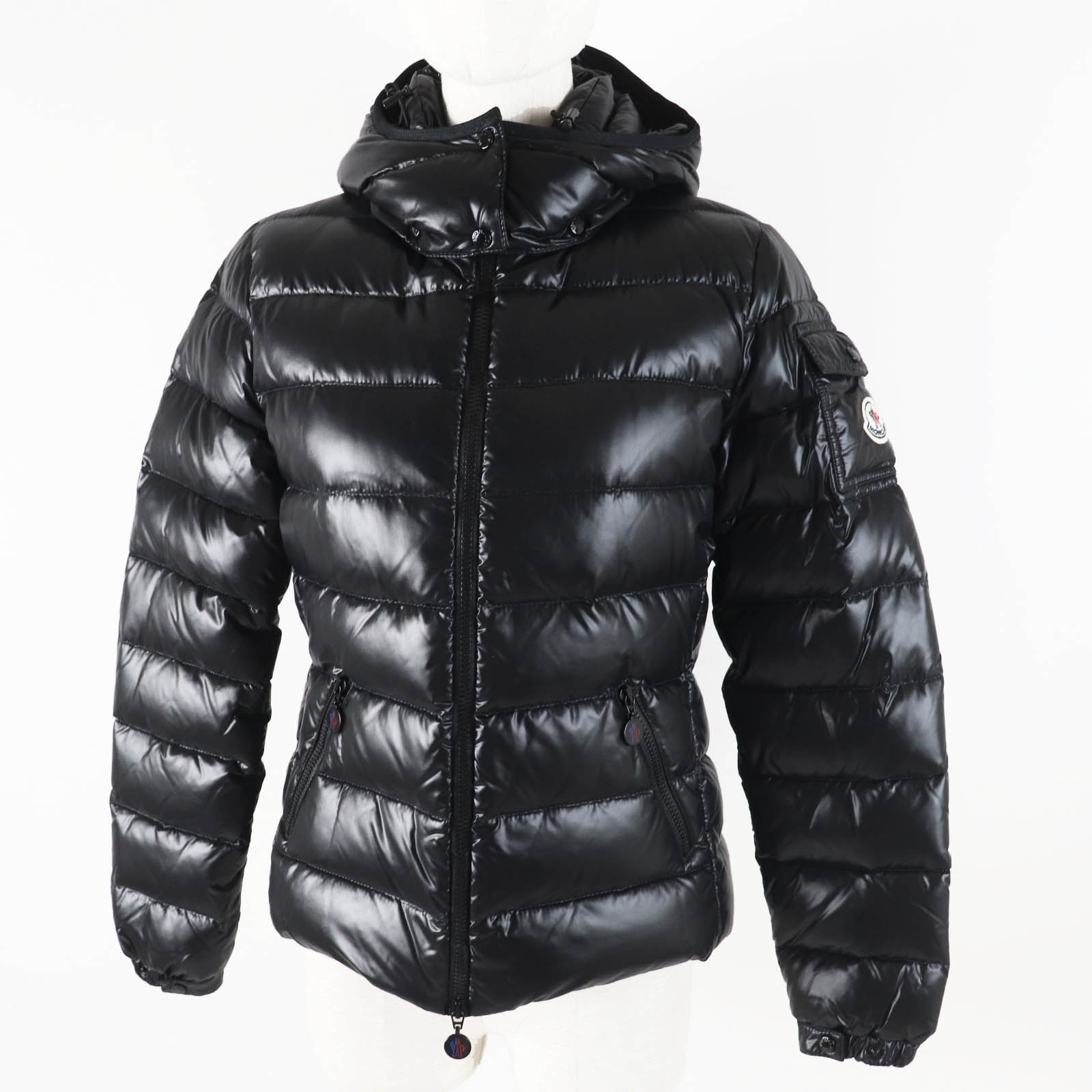 極美品◎MONCLER モンクレール BADY ワッペン・フード付き ジップアップ ダウンジャケット ブラック 0 レディース【中古】
