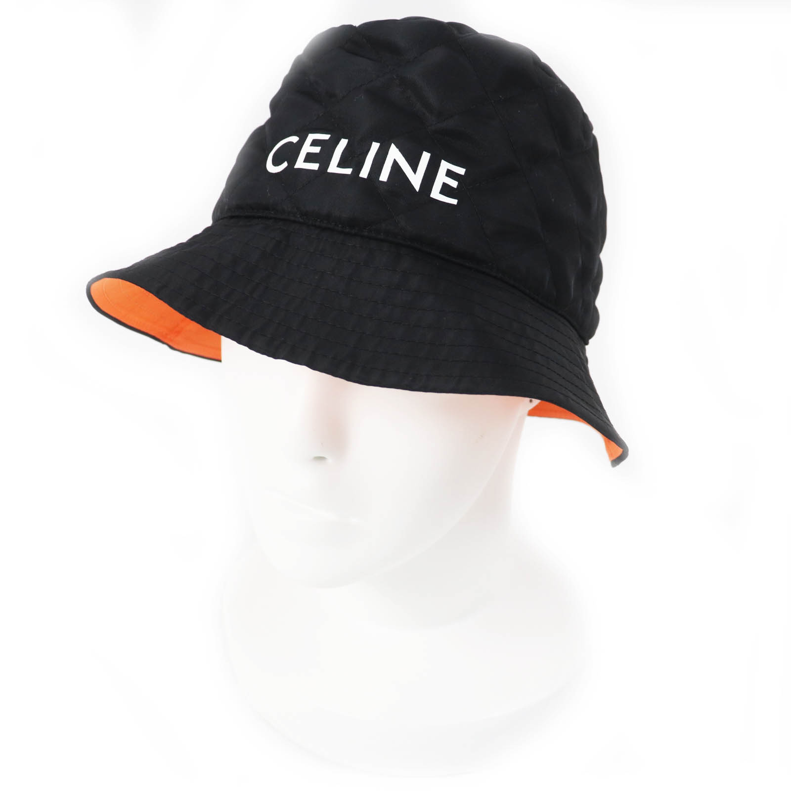 極美品◎CELINE セリーヌ 2AUB0930C バイエディスリマン ロゴプリント キルティング ナイロン バケットハット ブラック ホワイト M フランス製 正規品 メンズ【中古】