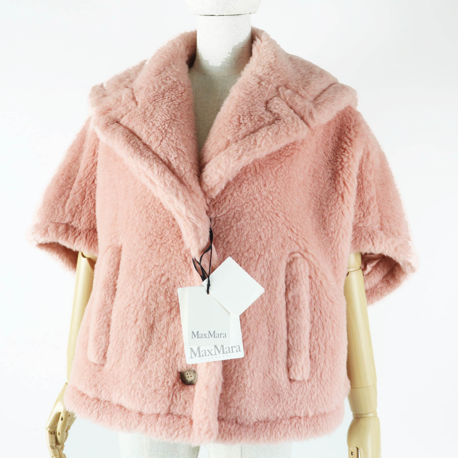 未使用品◎Max Mara マックスマーラ 2023年製 23473601376 テディベア アルパカ ウール ケープコート ピンク SM ハンガー・ガーメント付き イタリア製 正規品 レディース【中古】