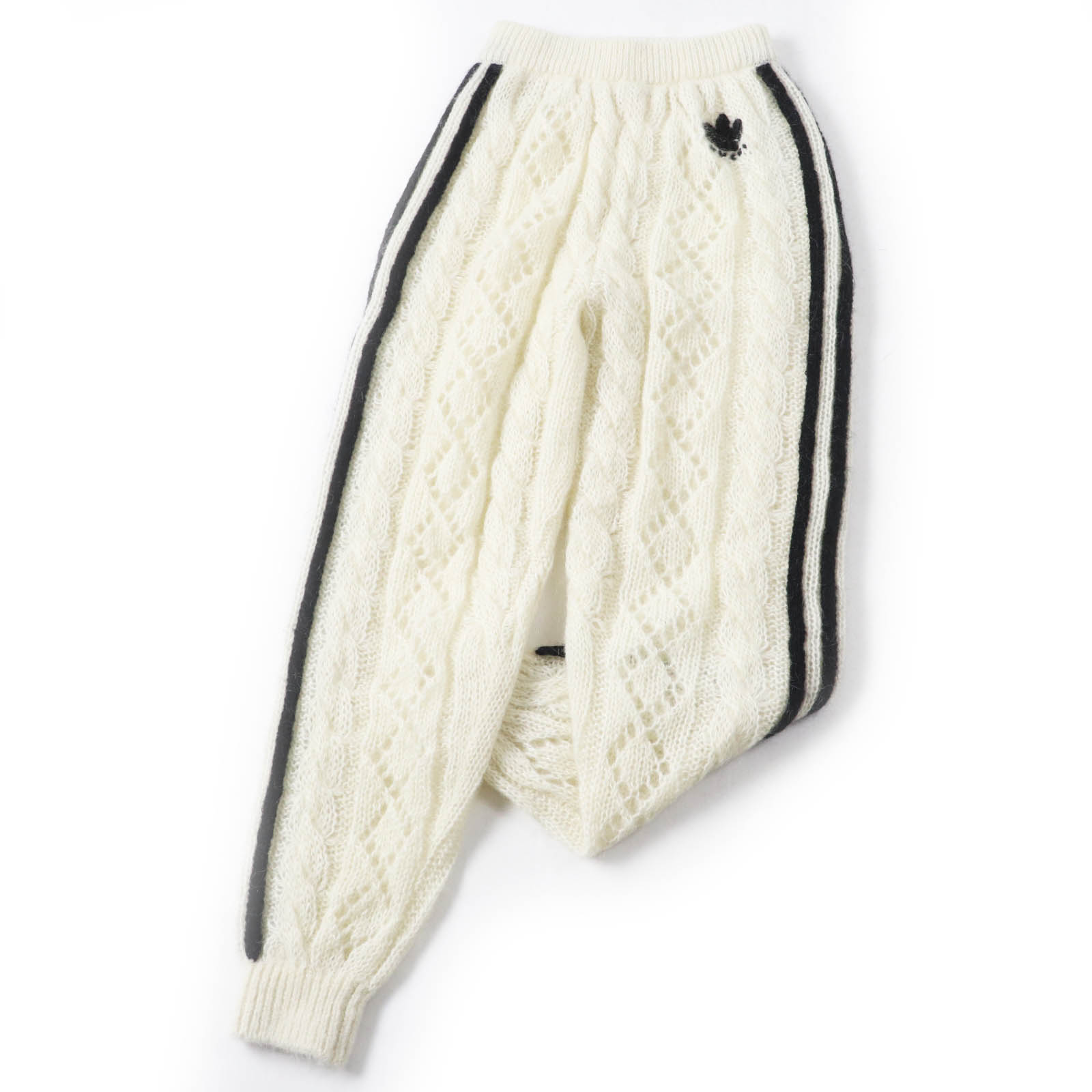 極美品◎GUCCI×adidas グッチ×アディダス 721504 モヘア トレフォイル エンブロイダリー ニット ロングパンツ ホワイト ブラック XXS イタリア製 正規品 レディース【中古】