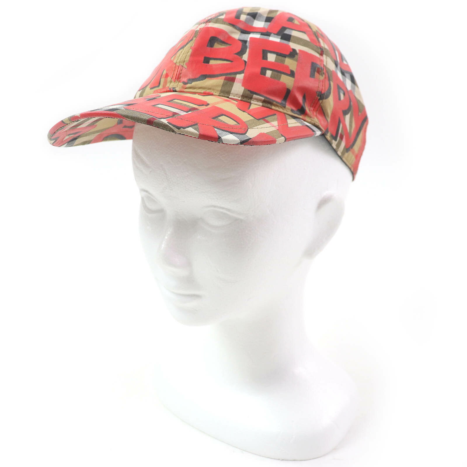 美品□BURBERRY バーバリー 4074816 コットン ノバチェック グラフィティスクリブルチェック ベースボールキャップ 帽子 ベージュ系 M イタリア製 正規品 メンズ【中古】