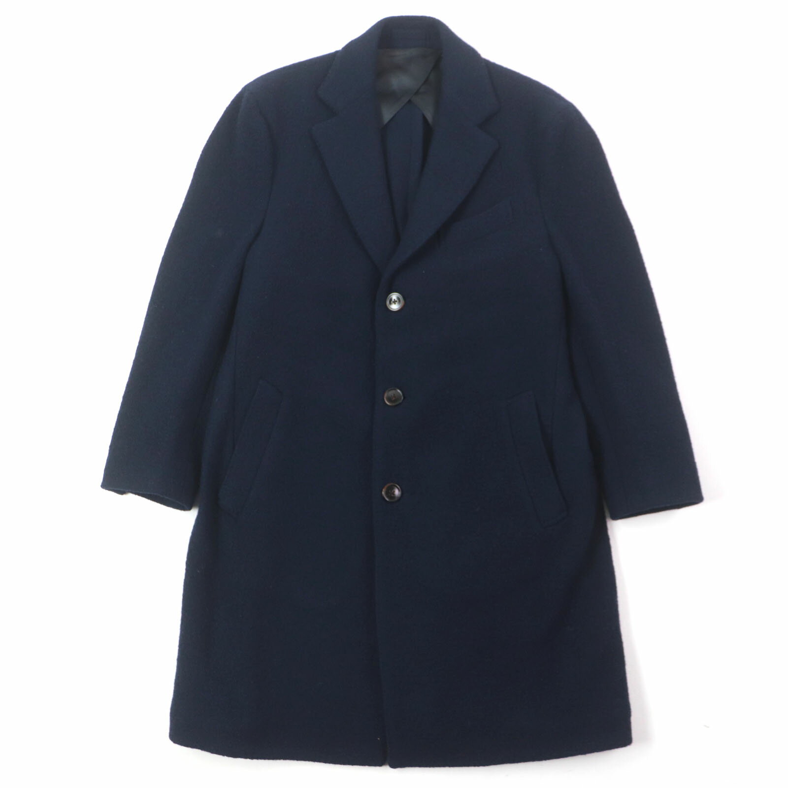 極美品▼LARDINI ラルディーニ ウール100% シングル チェスターコート ネイビー Lサイズ相当 イタリア製 正規品 メンズ ビジネス◎【中古】