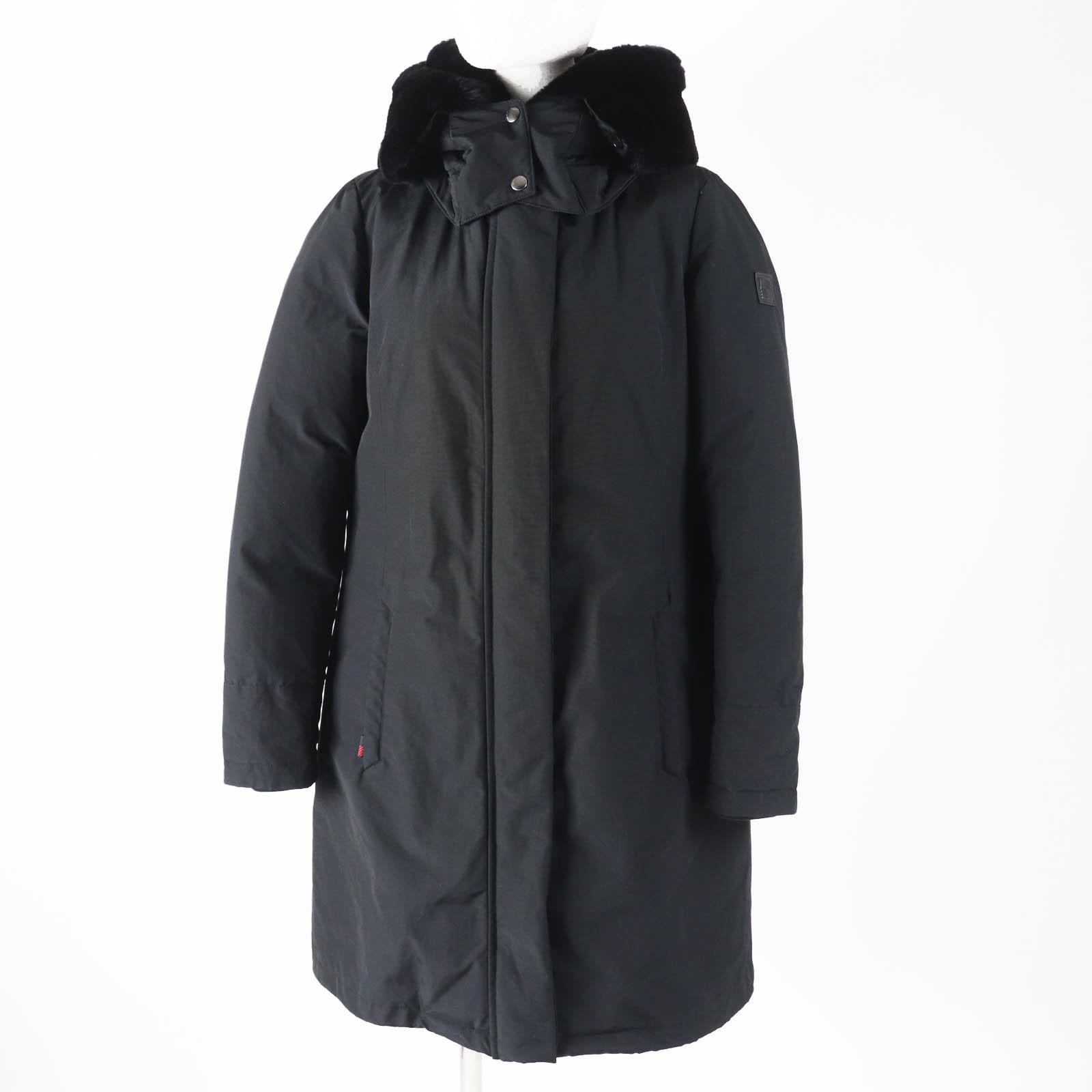 美品◎WOOLRICH ウールリッチ WWCPS2807 BOW BRIDGE COAT ボウブリッジコート／ラビットファー・フード付き ダウンコート ブラック M 正規品 レディース【中古】