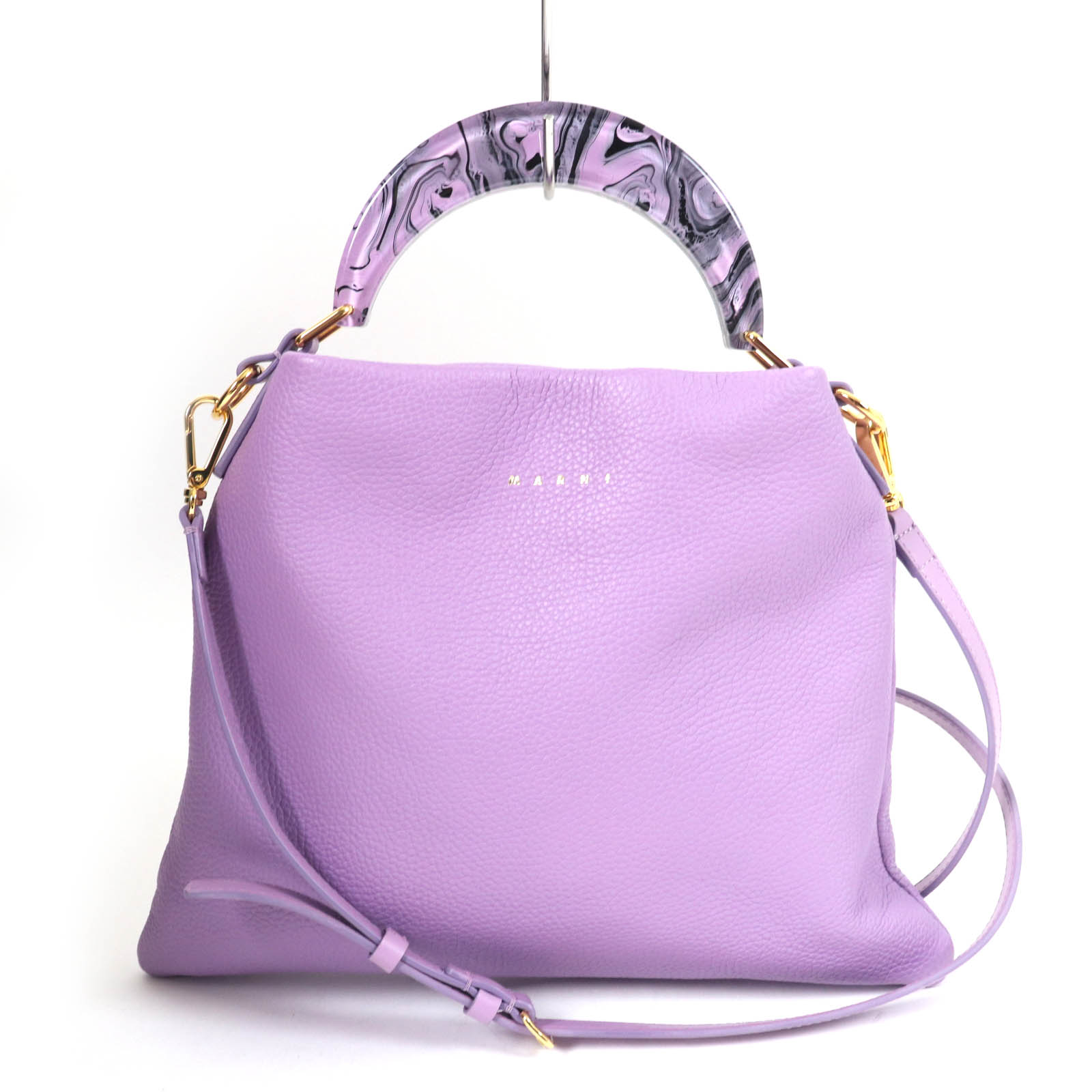 極美品☆MARNI マルニ 2024年製 Venice スモールバッグ トップハンドル レザー 2WAY ハンドバッグ ショルダーバッグ パープル 保存袋付き イタリア製 レディース【中古】