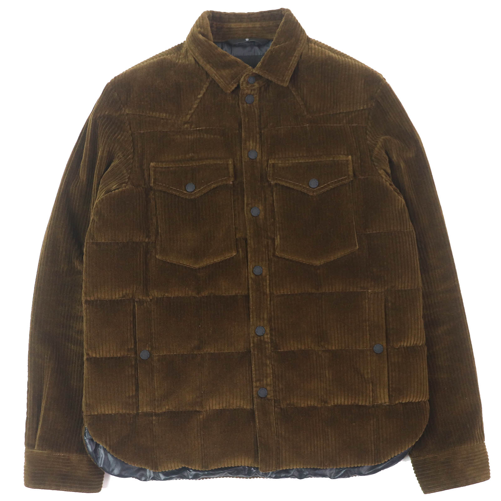極美品△MONCLER GRENOBLE モンクレール グルノーブル 22-23AW GELT コットン ロゴワッペン コーデュロイ ダウンジャケット ブラウン 2 正規品 メンズ【中古】