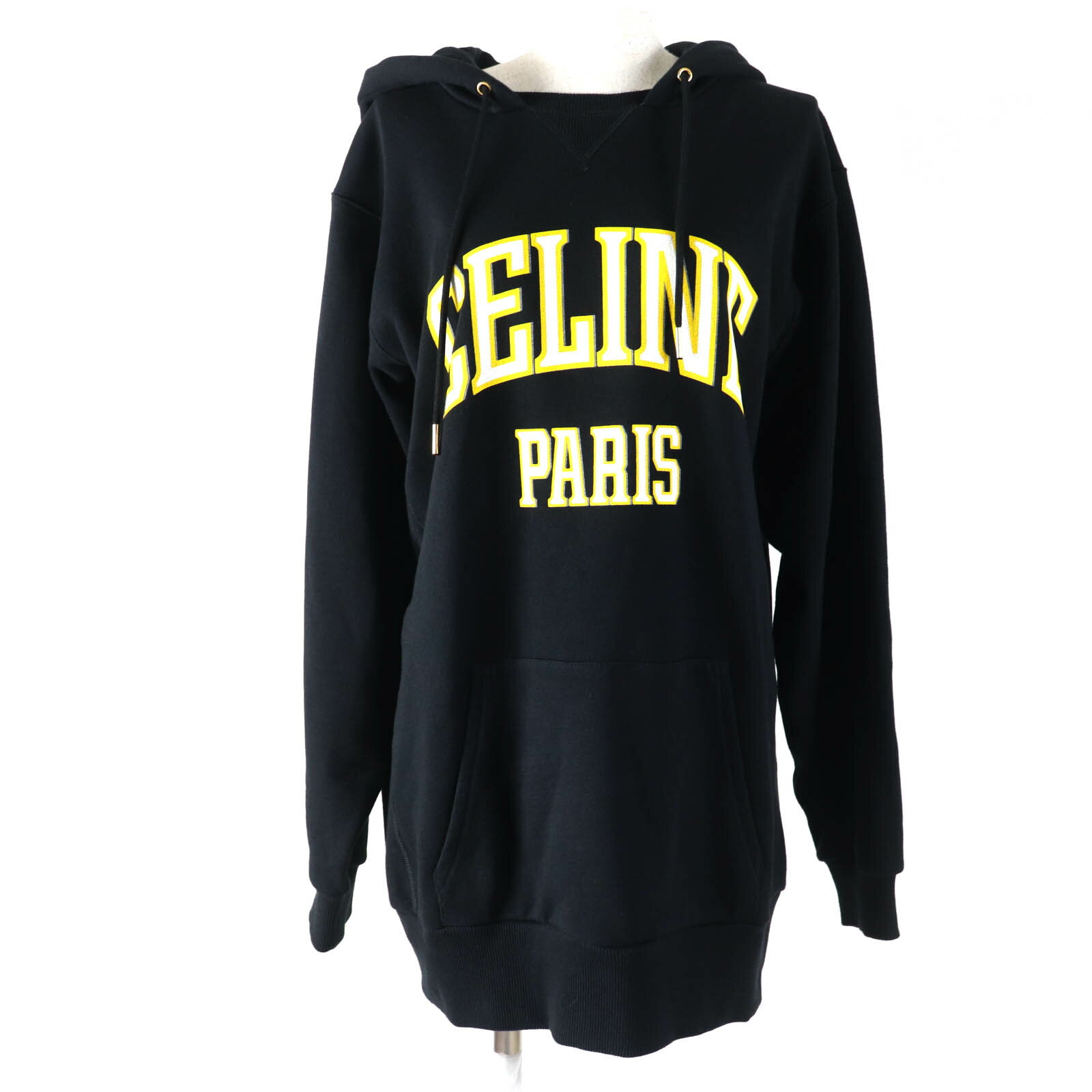美品☆CELINE セリーヌ 24SS 2Y70F6700Q コットン100％ クラック加工 コットンフリース オーバーサイズ フーディ パーカー ブラック S イタリア製 正規品 レディース【中古】