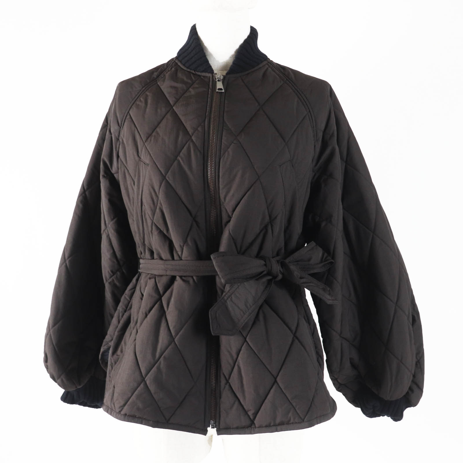 極美品◎WEEKEND MaxMara ウィークエンドマックスマーラ 54860145 ベルト付き カシミヤ使い キルティングジャケット ダークブラウン 38 正規品 レディース【中古】