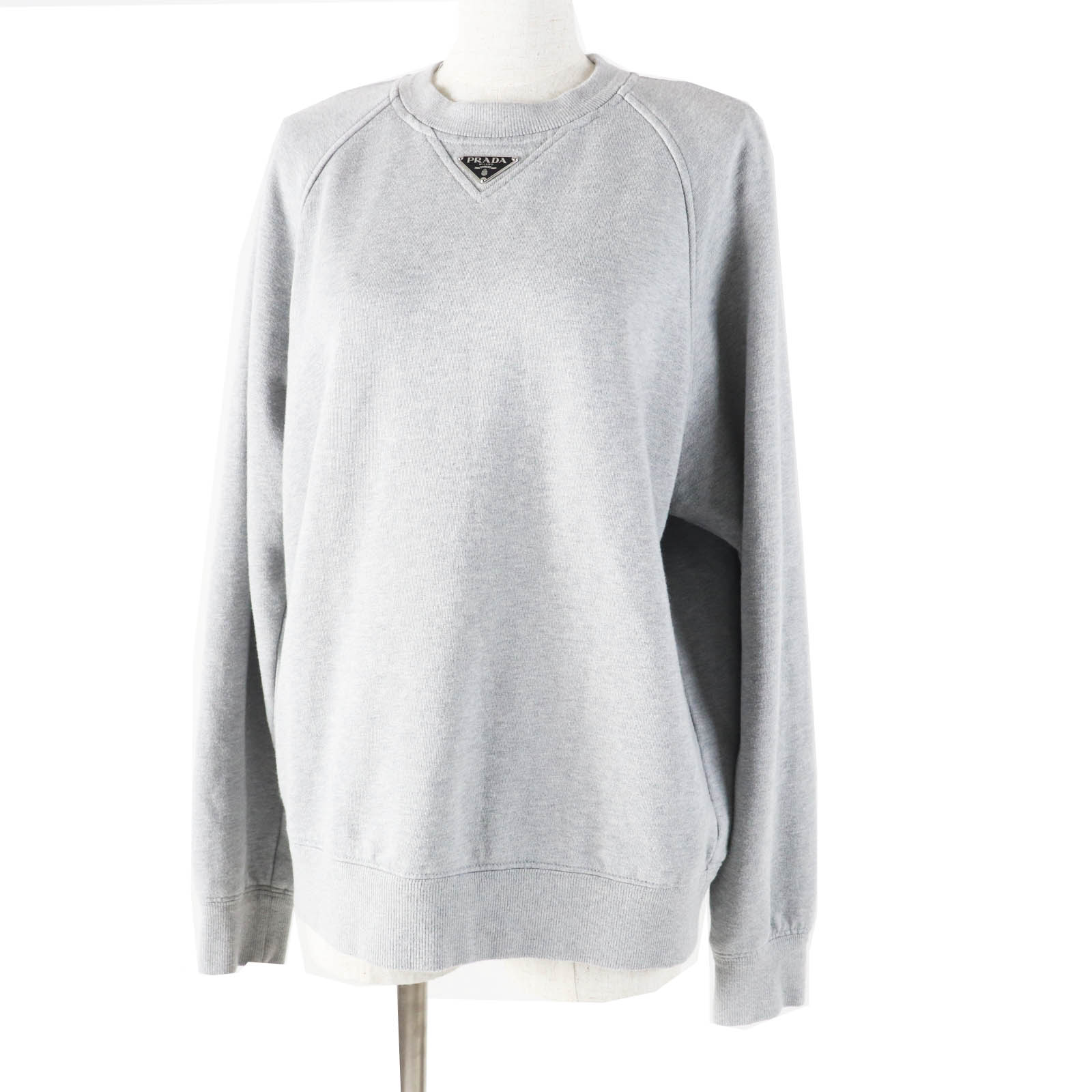 美品◎PRADA プラダ 23SS 134668 トライアングルロゴ／三角ロゴプレート オーバーサイズ スウェットシャツ グレー S イタリア製 正規品 レディース【中古】