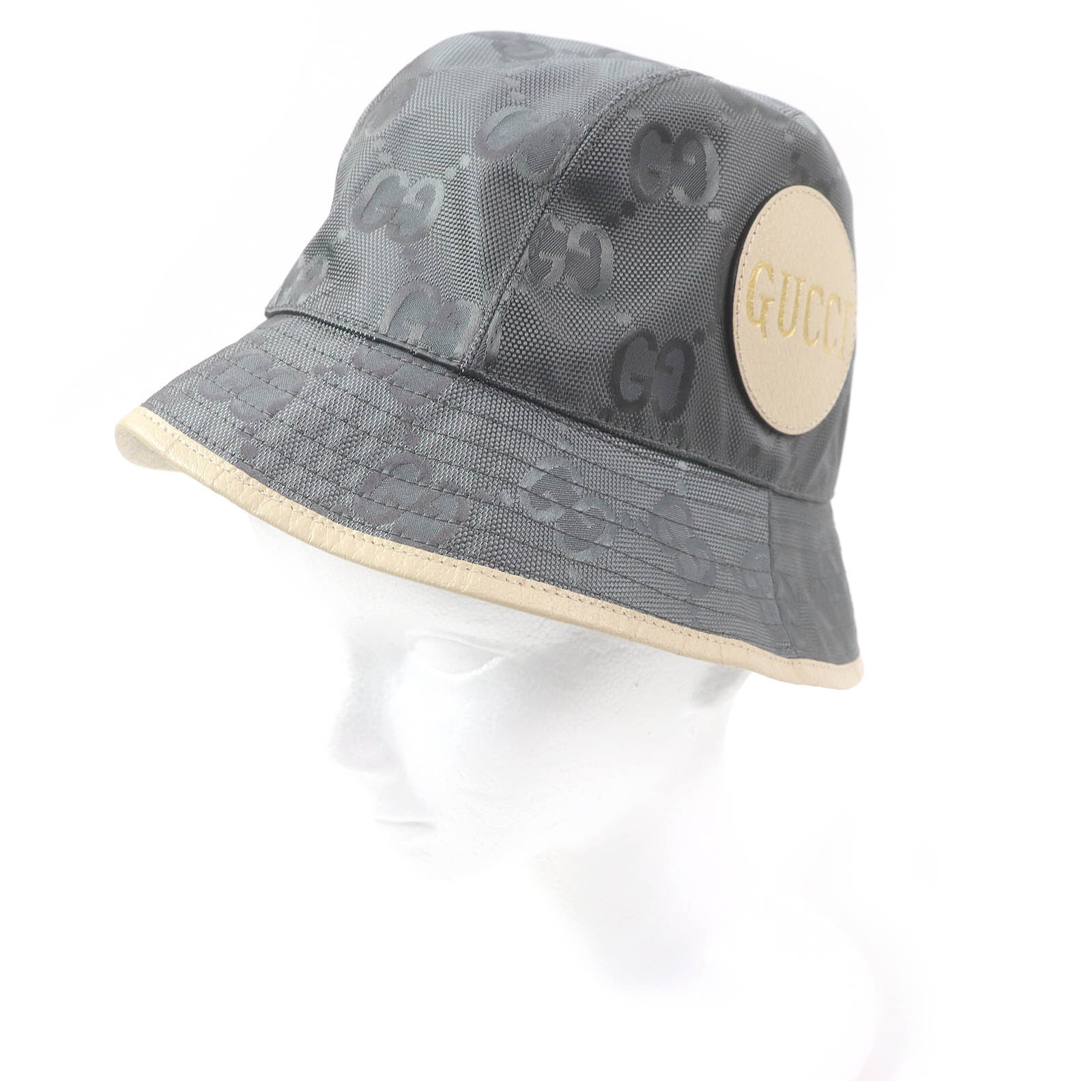 極美品□GUCCI グッチ 627115 Off The Grid GGロゴ総柄 レザーパイピング バケットハット 帽子 グレー S/57cm イタリア製 正規品 メンズ【中古】