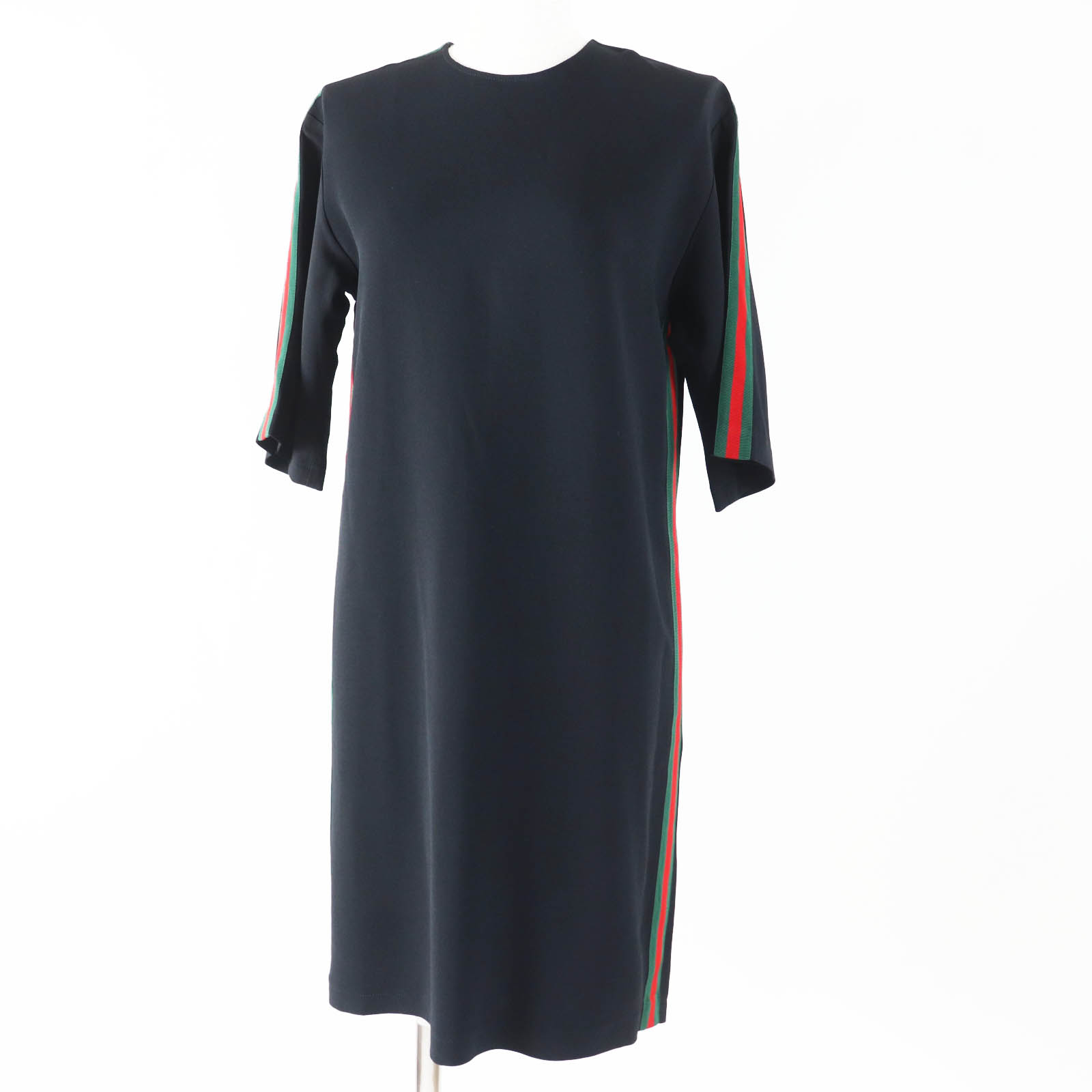 美品◎GUCCI グッチ 528977 ウェブストライプ ストレッチビスコース 半袖 ワンピース ブラック 36 イタリア製 正規品 レディース【中古】