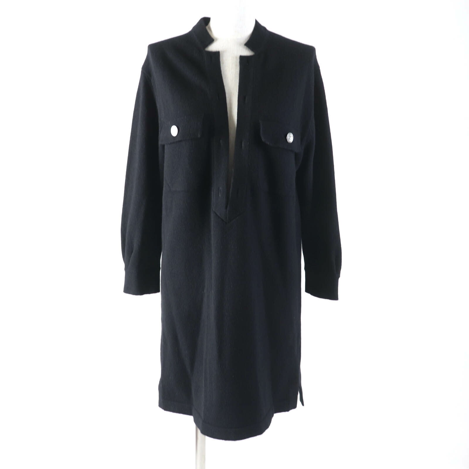 【ドンドン見直し】極美品★CHANEL シャネル 2023年製 P74595 カシミヤ100％ ラインストーンココマークボタン付 ニット チュニック トップス ブラック 36 イタリア製 レディース【中古】