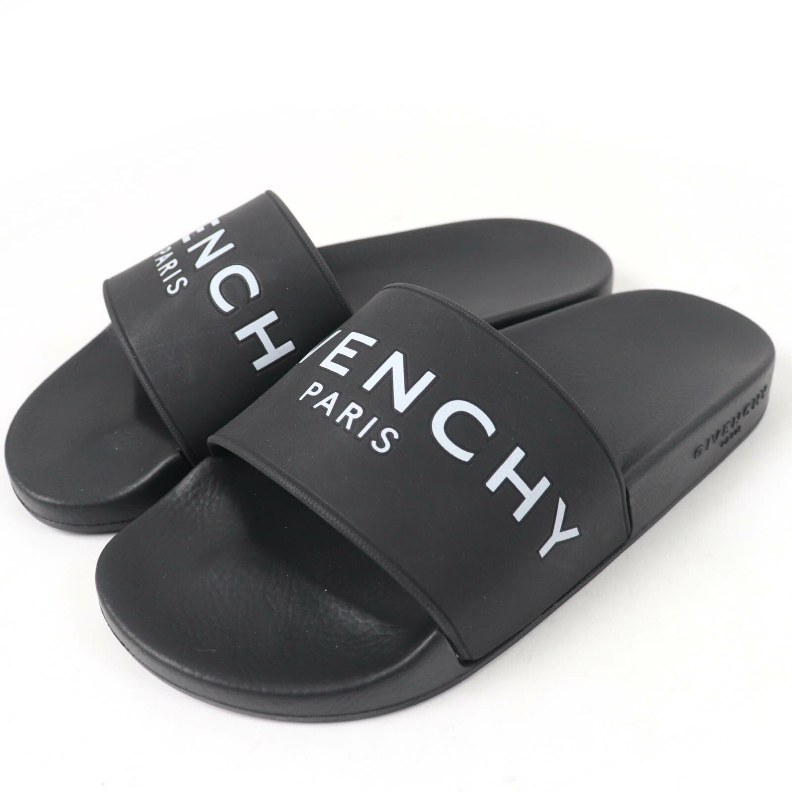未使用品☆GIVENCHY ジバンシィ ロゴデザイン スライドサンダル ラバー フラットサンダル ブラック 35 保存袋付き イタリア製 レディース【中古】