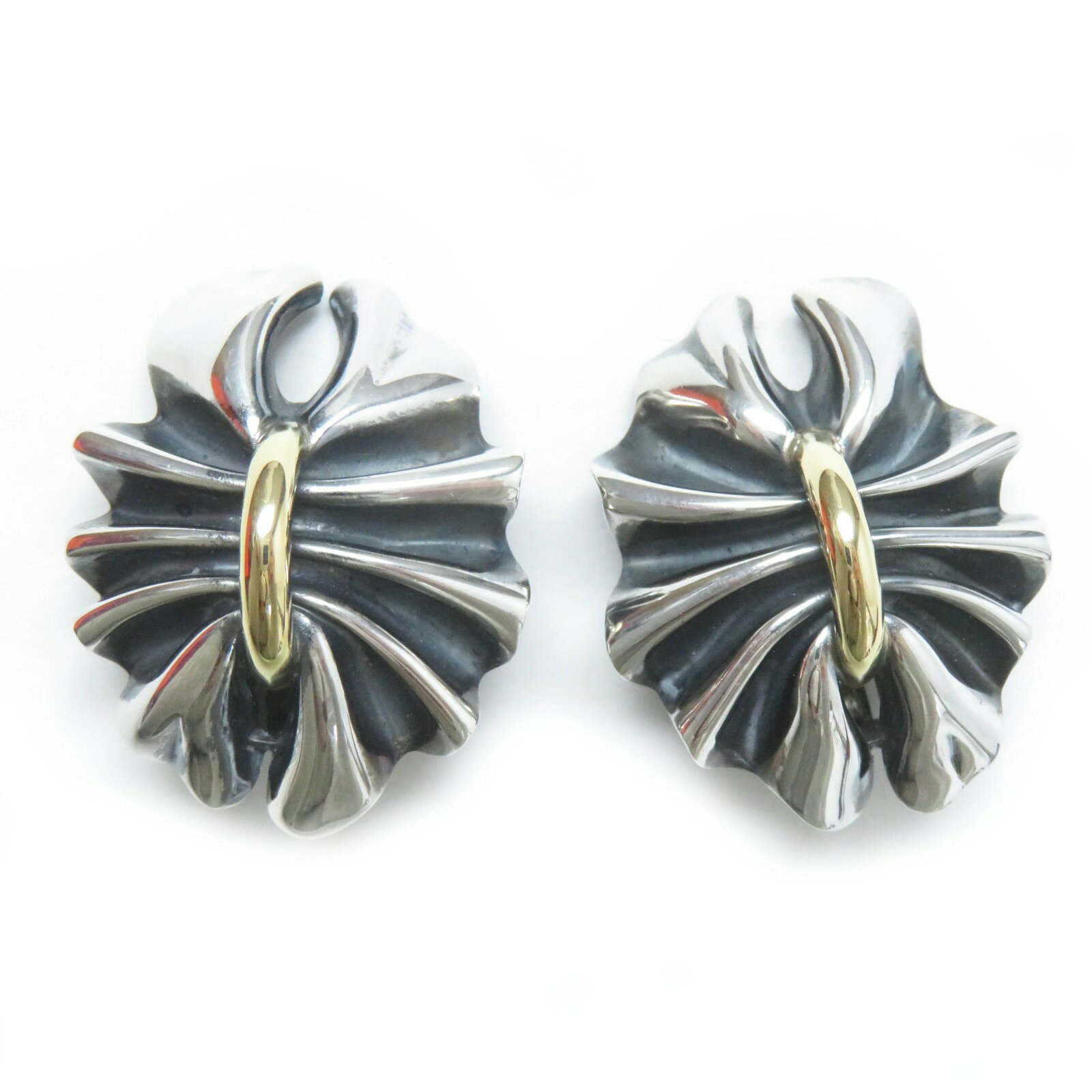 美品◎Georg Jensen ジョージジェンセン 400 コンビ 大ぶり イヤリング SV925 18K シルバー ゴールド 箱付き 重量26.01g レディース【中古】