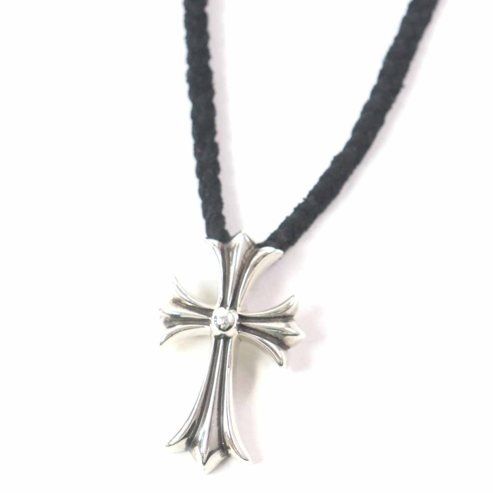 美品▼CHROME HEARTS クロムハーツ スモールCHクロス 2018年購入 ペンダント ネックレス SV925 レザー シルバー ブラック 総重量36.7g メンズ【中古】