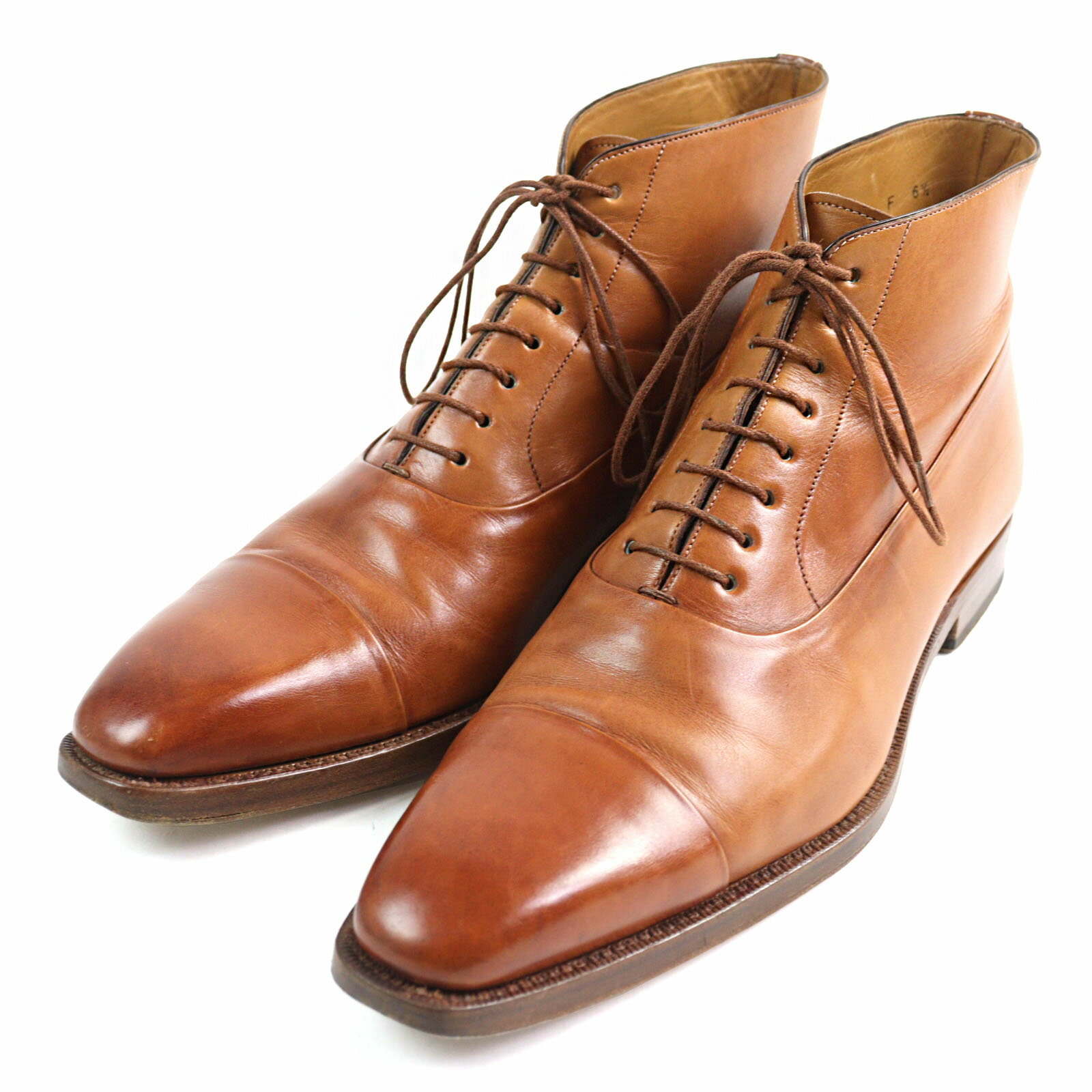 美品○Santoni サントーニ 6466 内羽根式 ストレートチップ レースアップ レザー アンクルブーツ ブラウン 6.5 イタリア製 メンズ【中古】