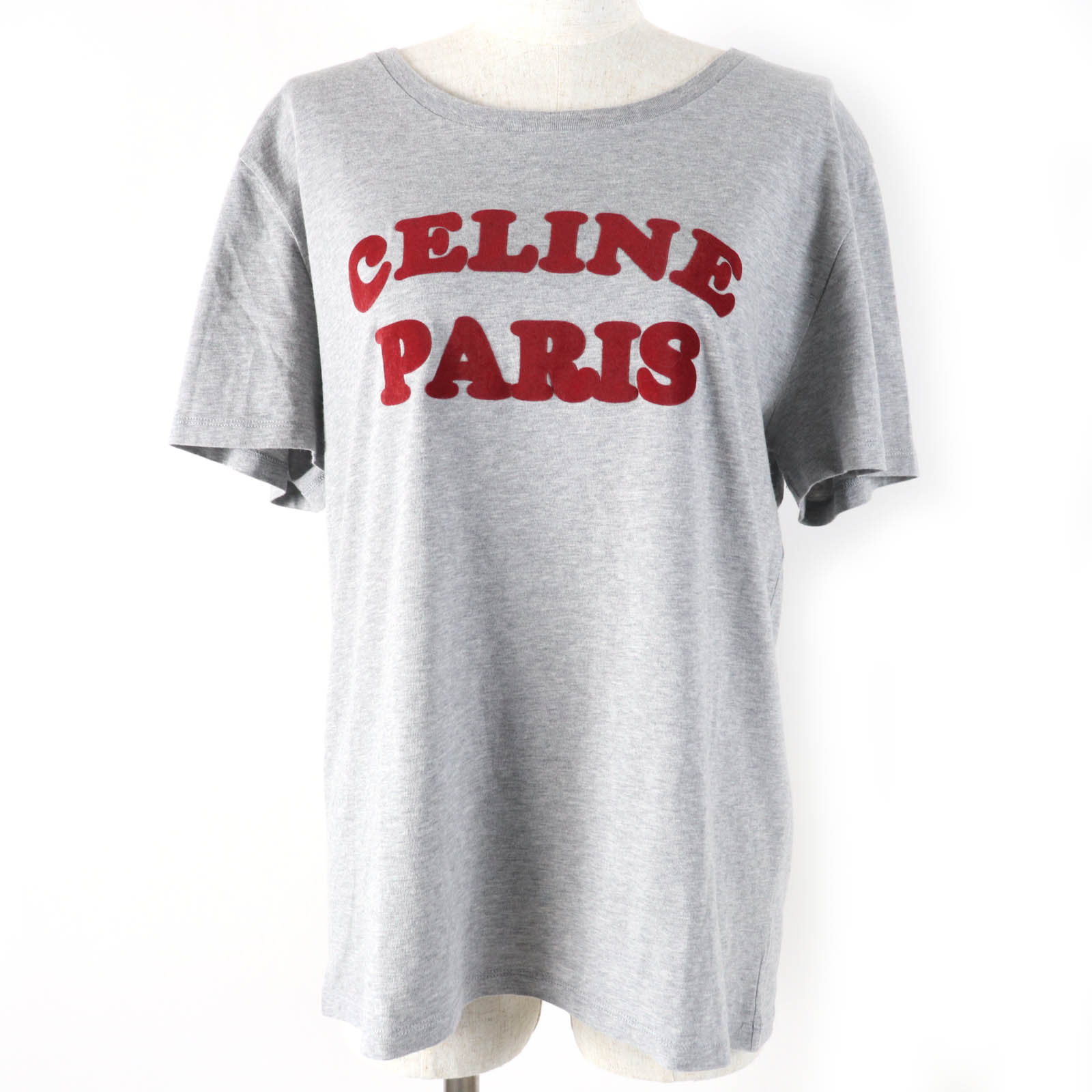 美品☆CELINE セリーヌ 2X309704I コットン100％ フロッキーロゴ 半袖Tシャツ グレー XL イタリア製 正規品 レディース【中古】