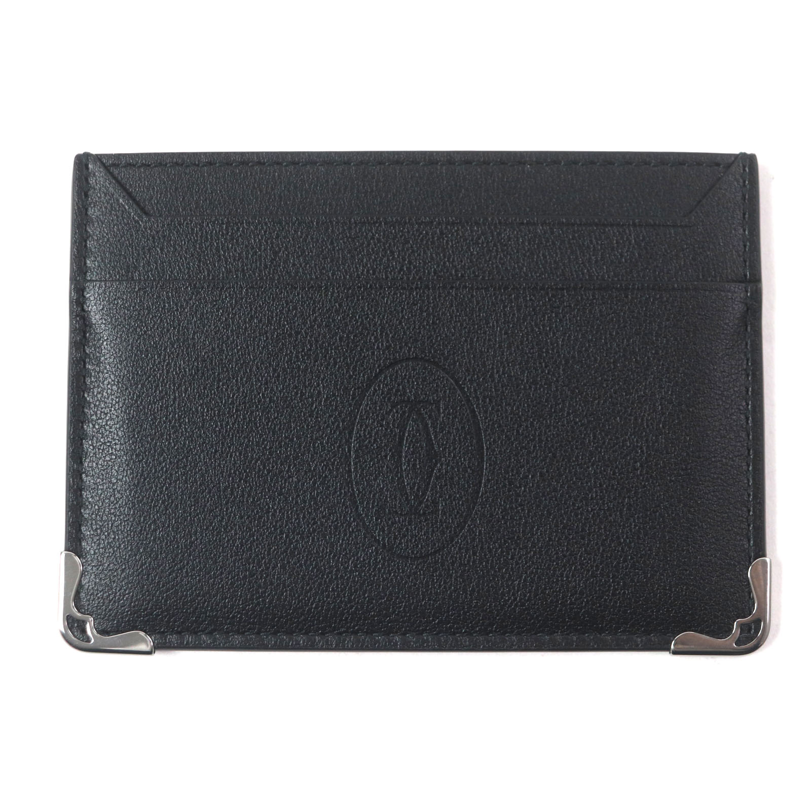 極美品▼Cartier カルティエ L3002095 マスト ドゥ カルティエ 現行品 ロゴ刻印入り レザー カードケース ブラック シルバー金具 イタリア製 メンズ【中古】