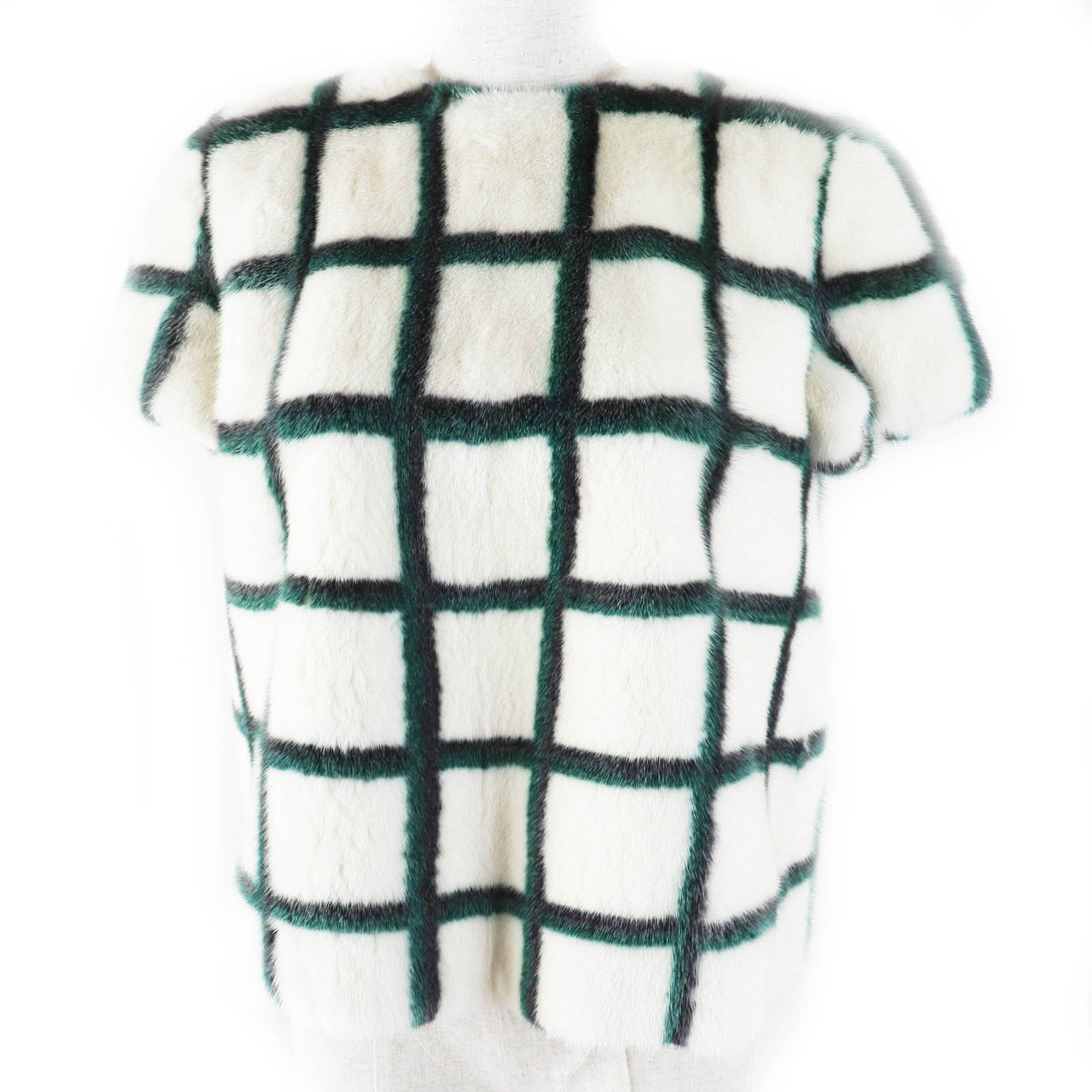 極美品◎Christian Dior クリスチャンディオール 5A26586A6035 ミンク 裏シルク100％ チェック柄 半袖 トップス／ブラウス ホワイト グリーン ブラック 34 フランス製 正規品 レディース【中古】
