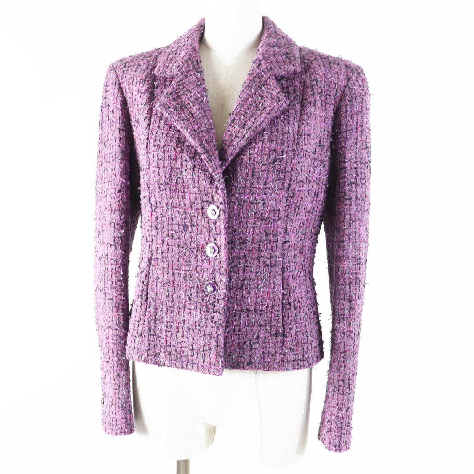 極美品◎CHANEL シャネル 22P P72383 ライオンボタン ツイードジャケット パープル 36 フランス製 正規品 レディース【中古】