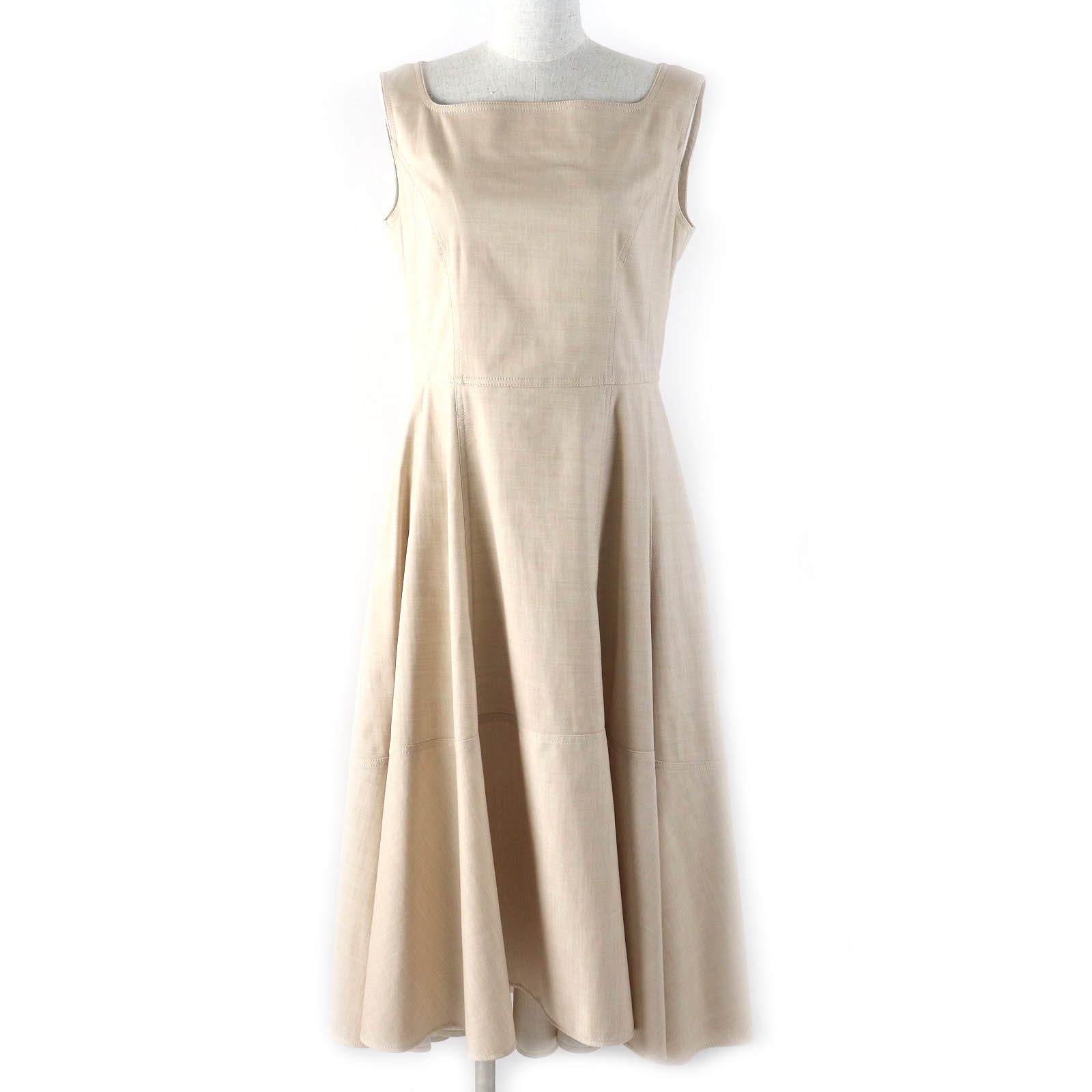 極美品△FOXEY NEW YORK フォクシー ニューヨーク 2022年製 42639 Fresca Dress フレスカドレス コットン ノースリーブ ロング ワンピース ベージュ 42 正規品 日本製 レディース オススメ◎【中古】