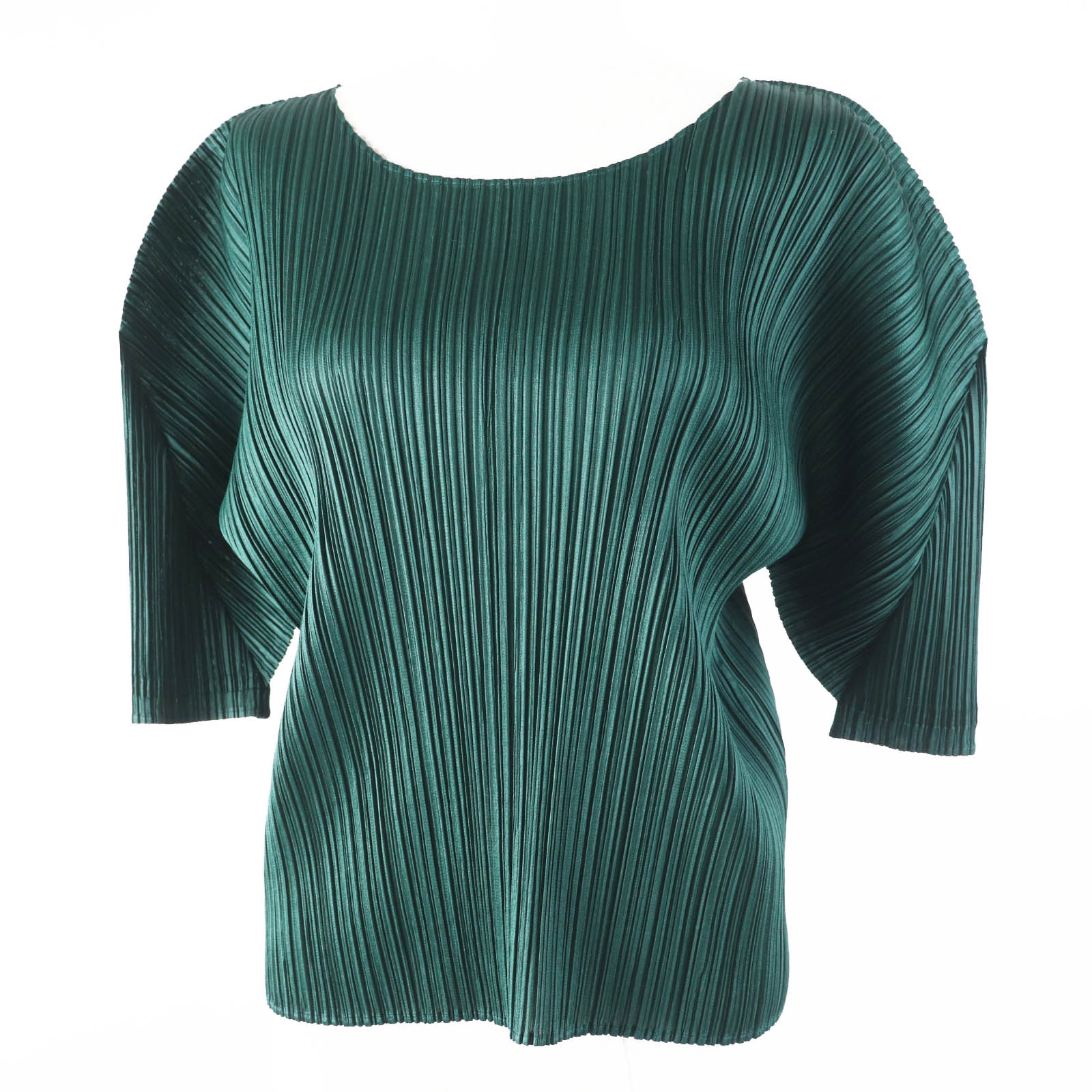 極美品◎PLEATS PLEASE プリーツプリーズ イッセイミヤケ 22AW PP23JK122 半袖 カットソー ダークグリーン 3 日本製 正規品 レディース【中古】