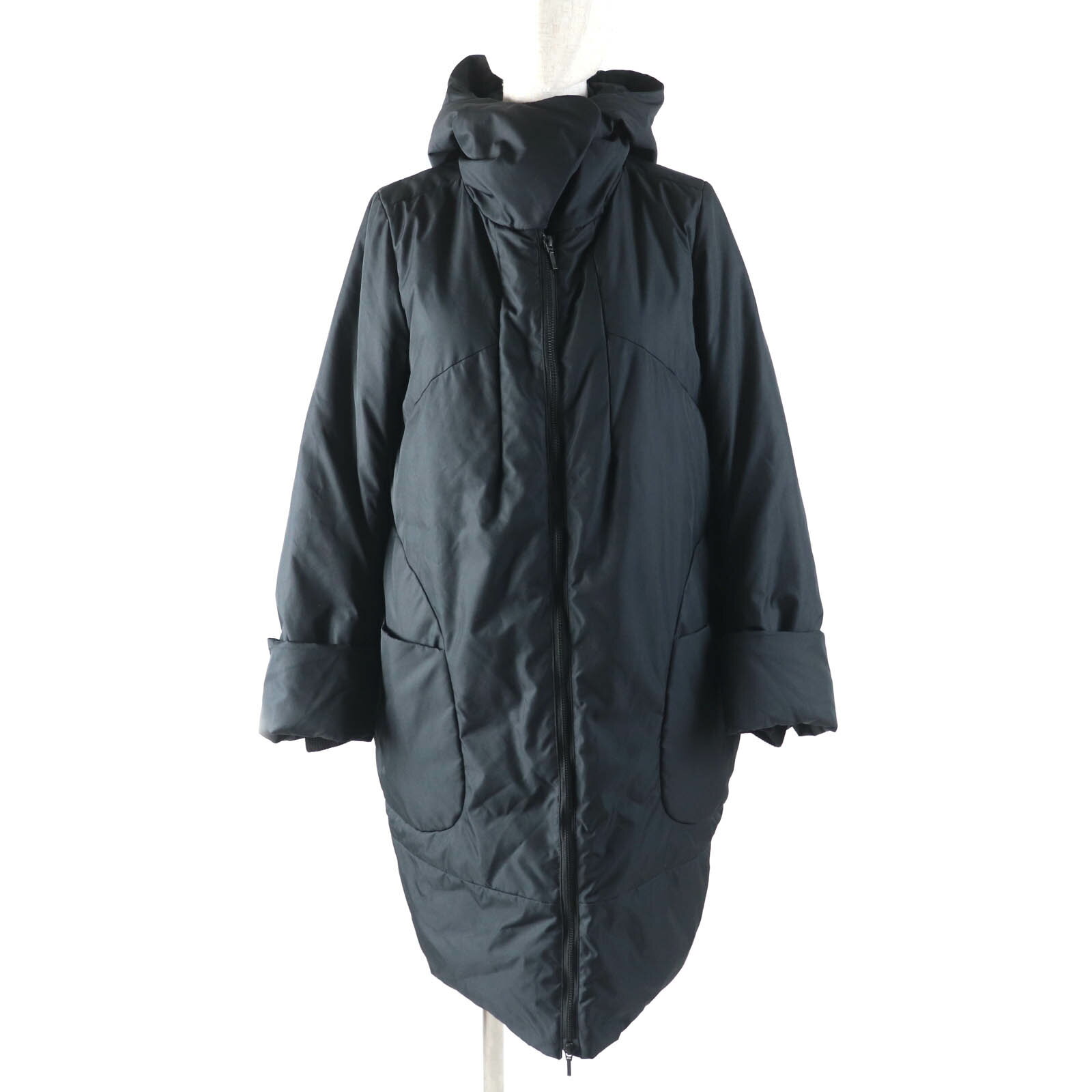 美品★ENFOLD エンフォルド 3005A230-0770 フード付 ロゴZIP ダウンコート アウター ダークネイビー 38 正規品 レディース【中古】