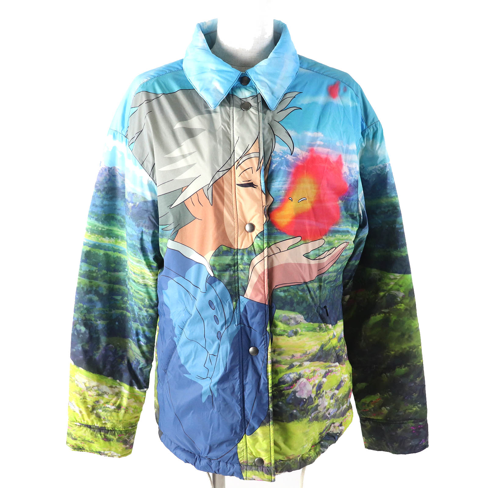 極美品△LOEWE×Studio Ghibli ロエベ×スタジオジブリ SB44Y03W02 ハウルの動く城 ソフィー カルシファー コーチジャケット 中綿ジャケット マルチカラー 38 イタリア製 正規品 レディース 大人気 オススメ◎【中古】