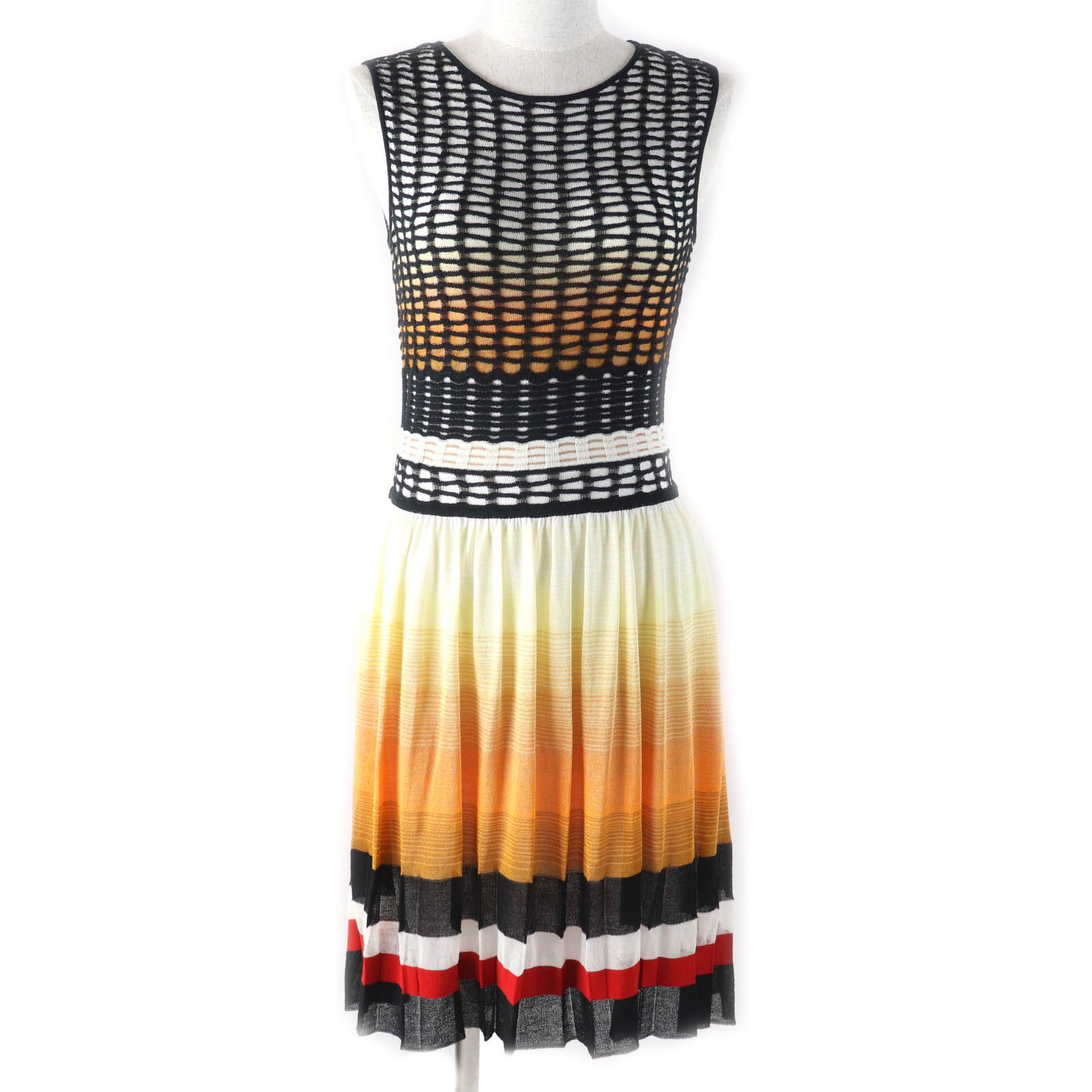 極美品★Missoni ミッソーニ グラデーション ノースリーブ 膝丈 プリーツ ワンピース マルチ 38 イタリア製 正規品 レディース【中古】