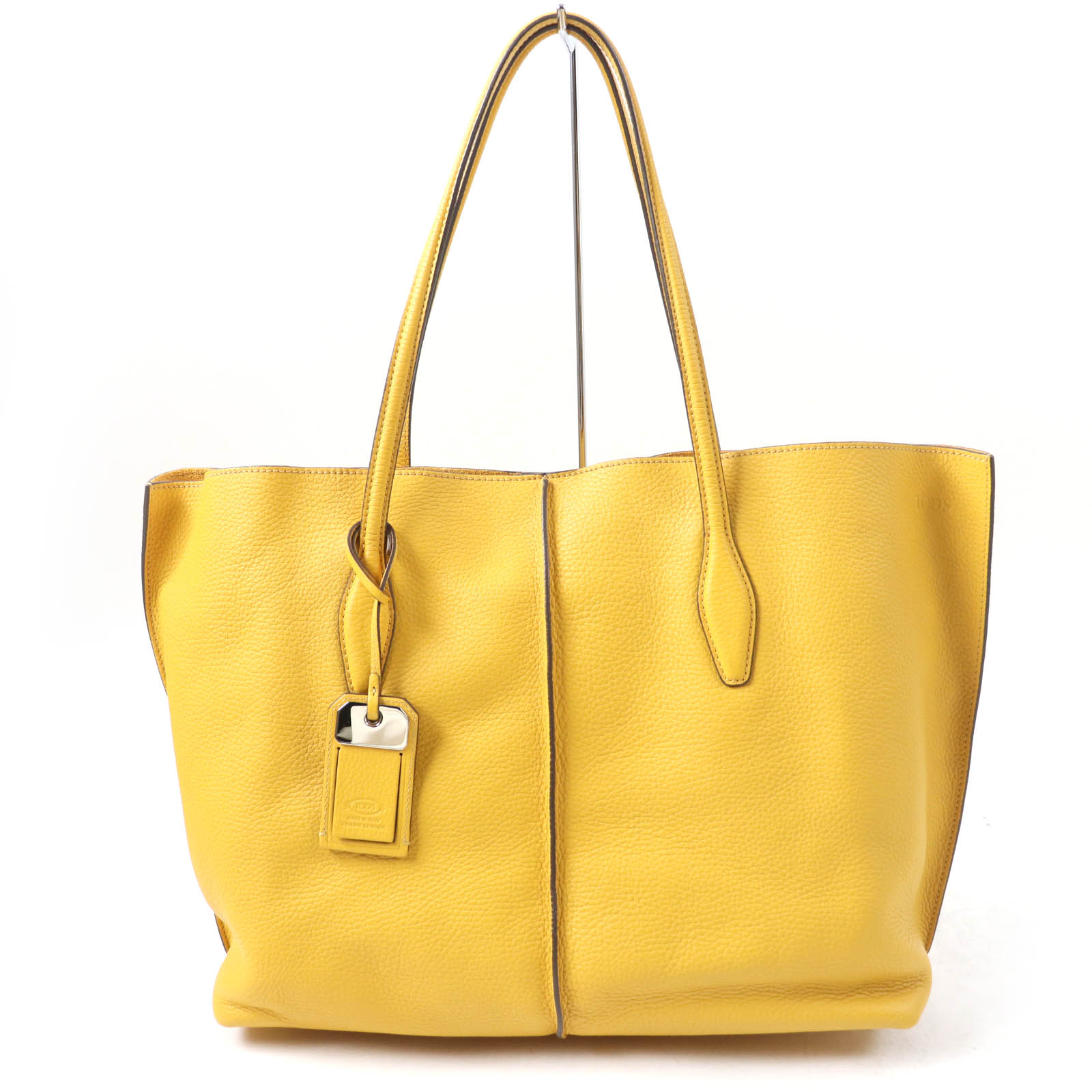 極美品☆TOD’S トッズ JOY ロゴ刻印 レザー トートバッグ イエロー チャーム・保存袋付き イタリア製 レディース【中古】